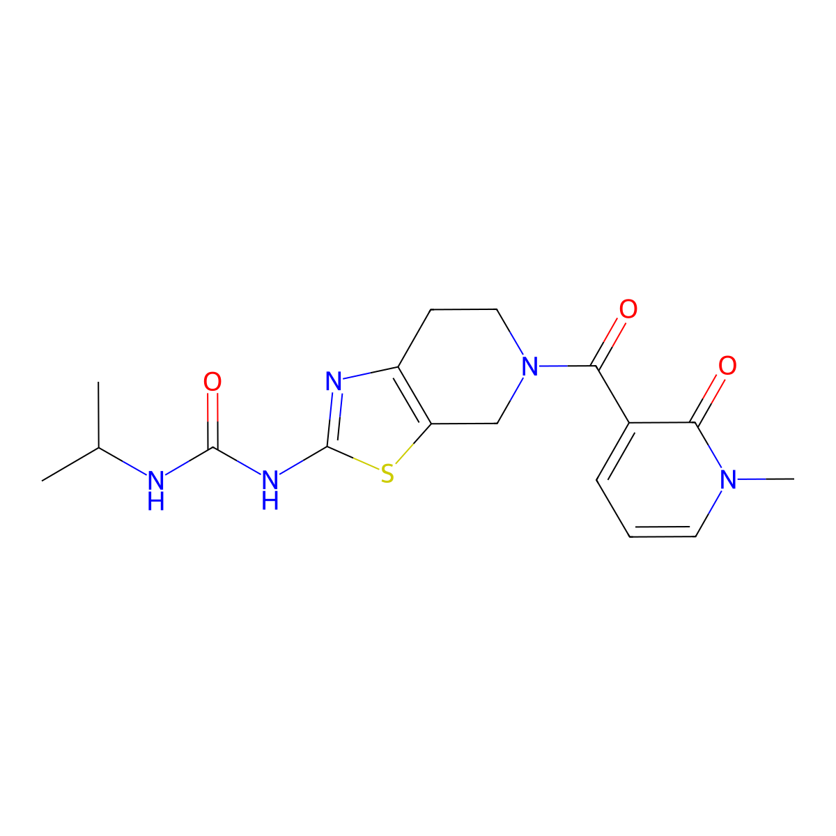 1-Isopropyl-3-(5-(1-methyl-2-oxo-1,2-dihydropyridine-3-carbonyl)-4,5,6,7-tetrahydrothiazolo[5,4-c]pyridin-2-yl)urea molecular structure, CAS 1396885-42-9