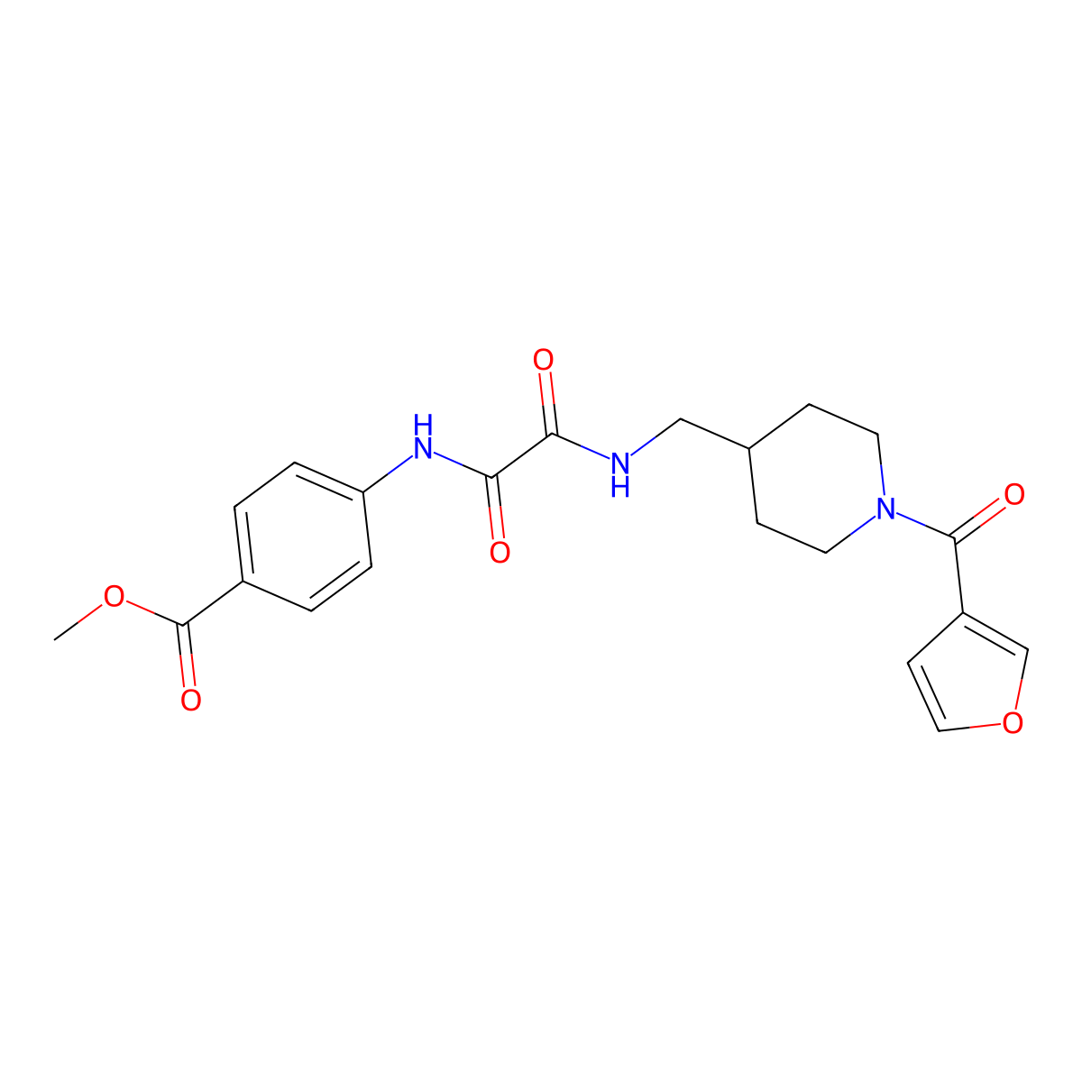 Methyl 4-(2-(((1-(furan-3-carbonyl)piperidin-4-yl)methyl)amino)-2-oxoacetamido)benzoate molecular structure, CAS 1396885-44-1