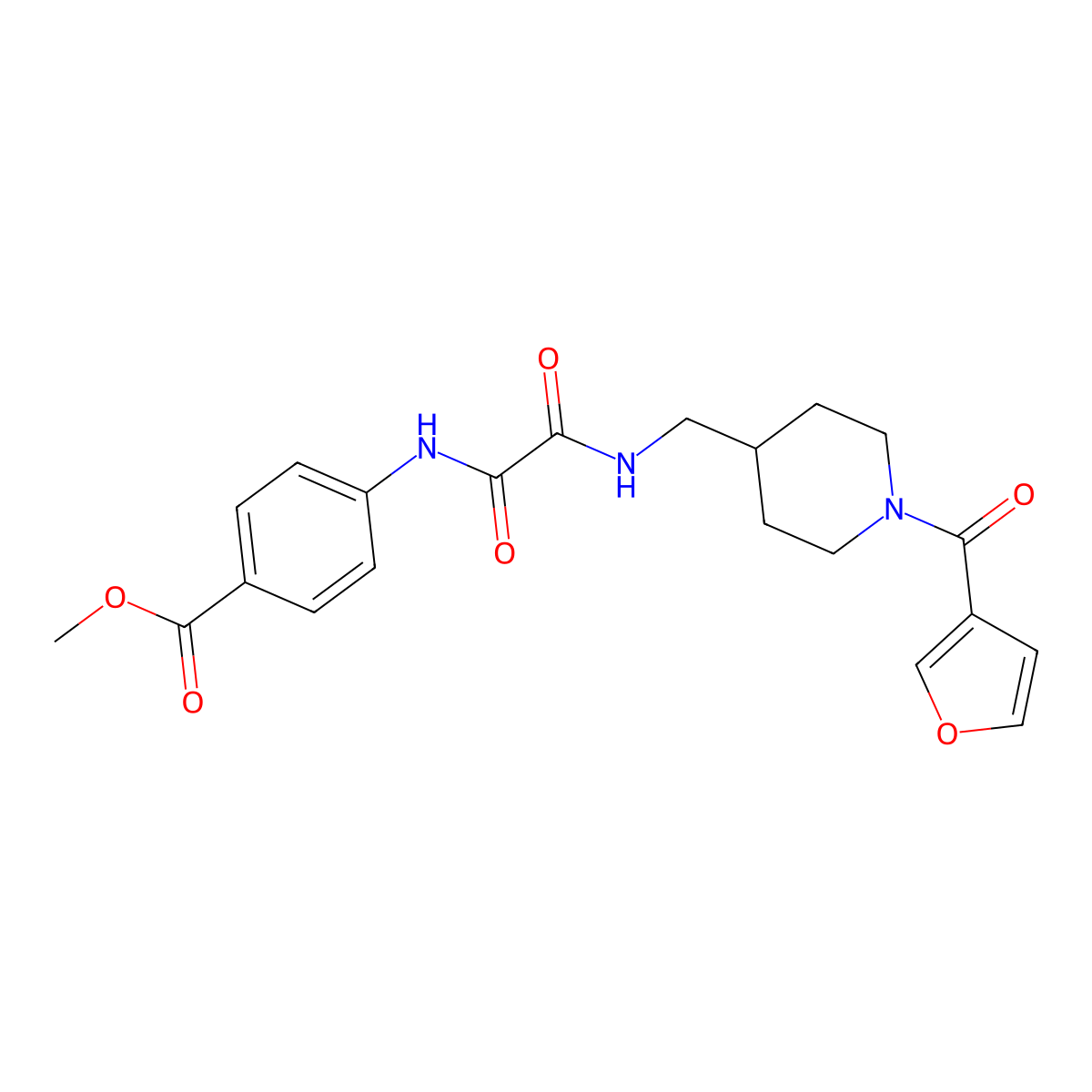 Methyl 4-(2-(((1-(furan-3-carbonyl)piperidin-4-yl)methyl)amino)-2-oxoacetamido)benzoate molecular structure, CAS 1396885-44-1