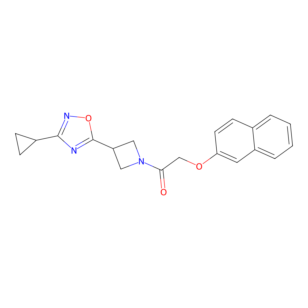 1-(3-(3-Cyclopropyl-1,2,4-oxadiazol-5-yl)azetidin-1-yl)-2-(naphthalen-2-yloxy)ethanone molecular structure, CAS 1396885-49-6