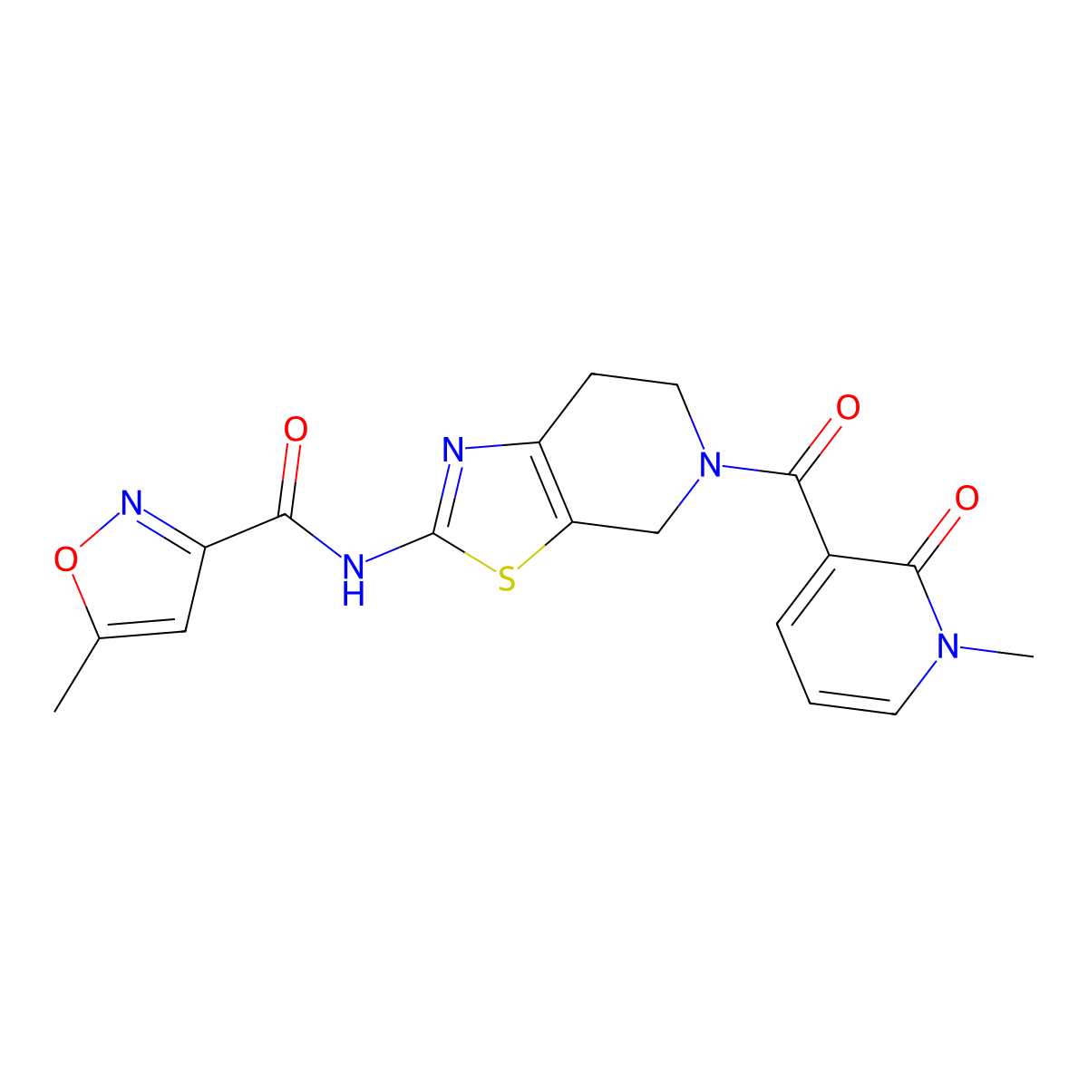 5-methyl-N-(5-(1-methyl-2-oxo-1,2-dihydropyridine-3-carbonyl)-4,5,6,7-tetrahydrothiazolo[5,4-c]pyridin-2-yl)isoxazole-3-carboxamide molecular structure, CAS 1396885-52-1