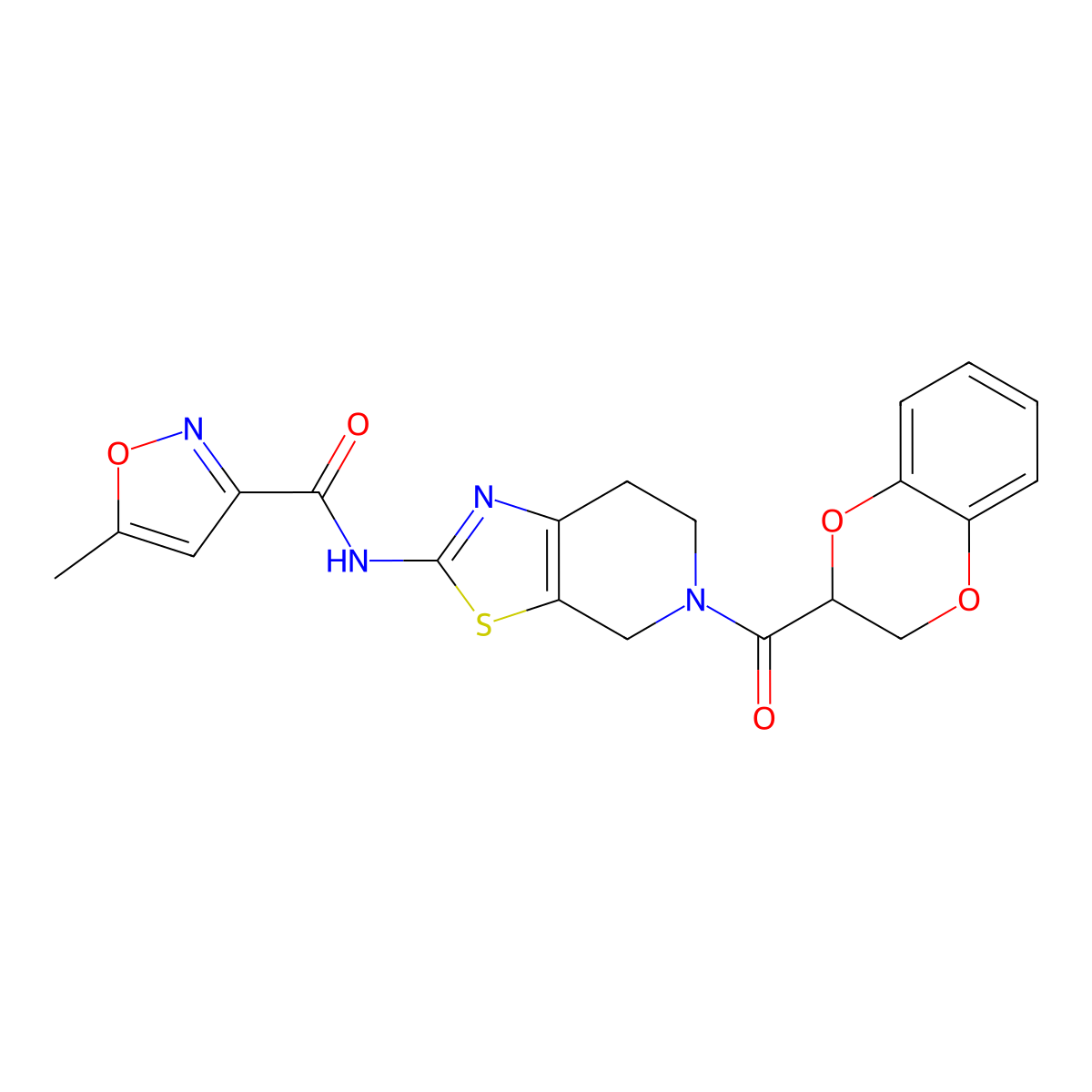 N-(5-(2,3-dihydrobenzo[b][1,4]dioxine-2-carbonyl)-4,5,6,7-tetrahydrothiazolo[5,4-c]pyridin-2-yl)-5-methylisoxazole-3-carboxamide molecular structure, CAS 1396885-55-4