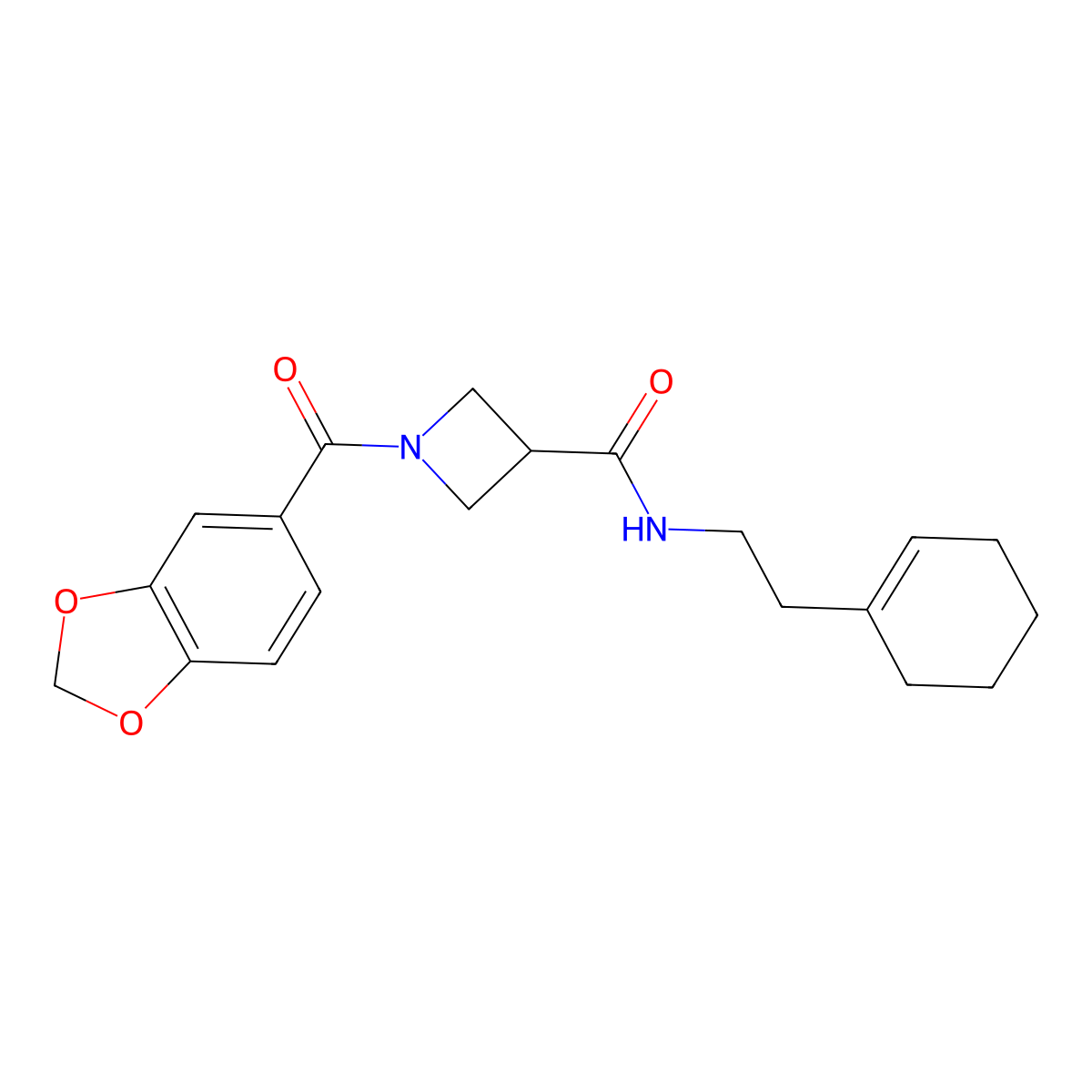 1-(2H-1,3-benzodioxole-5-carbonyl)-N-[2-(cyclohex-1-en-1-yl)ethyl]azetidine-3-carboxamide molecular structure, CAS 1396885-65-6