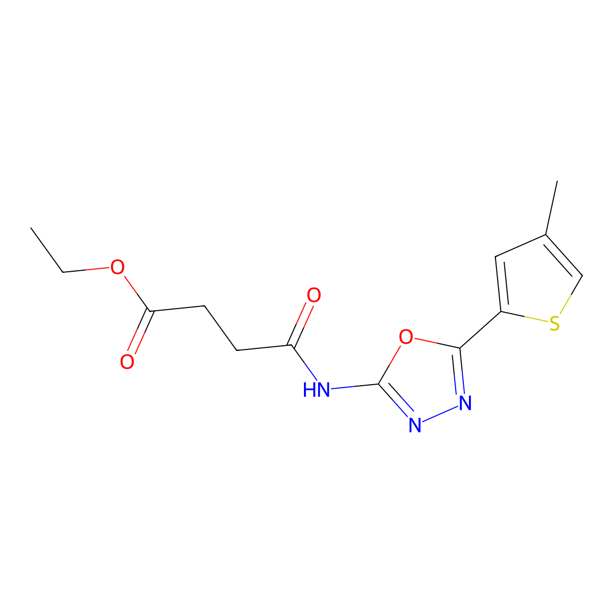 Ethyl 4-((5-(4-methylthiophen-2-yl)-1,3,4-oxadiazol-2-yl)amino)-4-oxobutanoate molecular structure, CAS 1396885-66-7