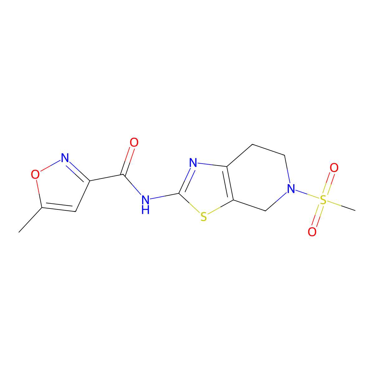 5-methyl-N-(5-(methylsulfonyl)-4,5,6,7-tetrahydrothiazolo[5,4-c]pyridin-2-yl)isoxazole-3-carboxamide molecular structure, CAS 1396885-68-9