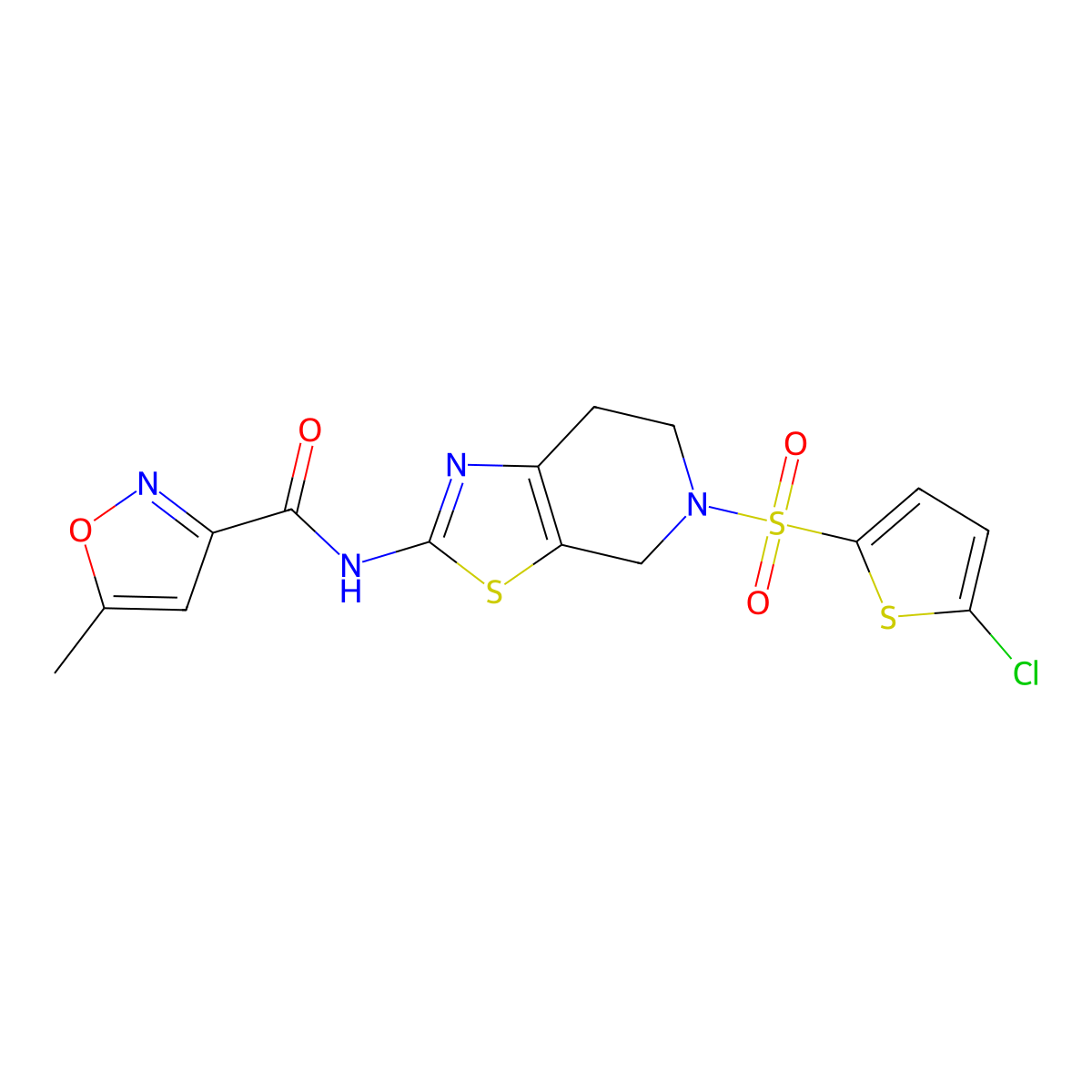 N-(5-((5-chlorothiophen-2-yl)sulfonyl)-4,5,6,7-tetrahydrothiazolo[5,4-c]pyridin-2-yl)-5-methylisoxazole-3-carboxamide molecular structure, CAS 1396885-75-8