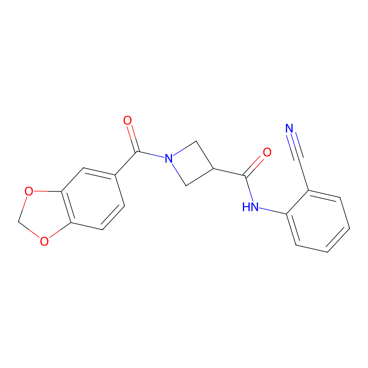 1-(benzo[d][1,3]dioxole-5-carbonyl)-N-(2-cyanophenyl)azetidine-3-carboxamide molecular structure, CAS 1396885-76-9