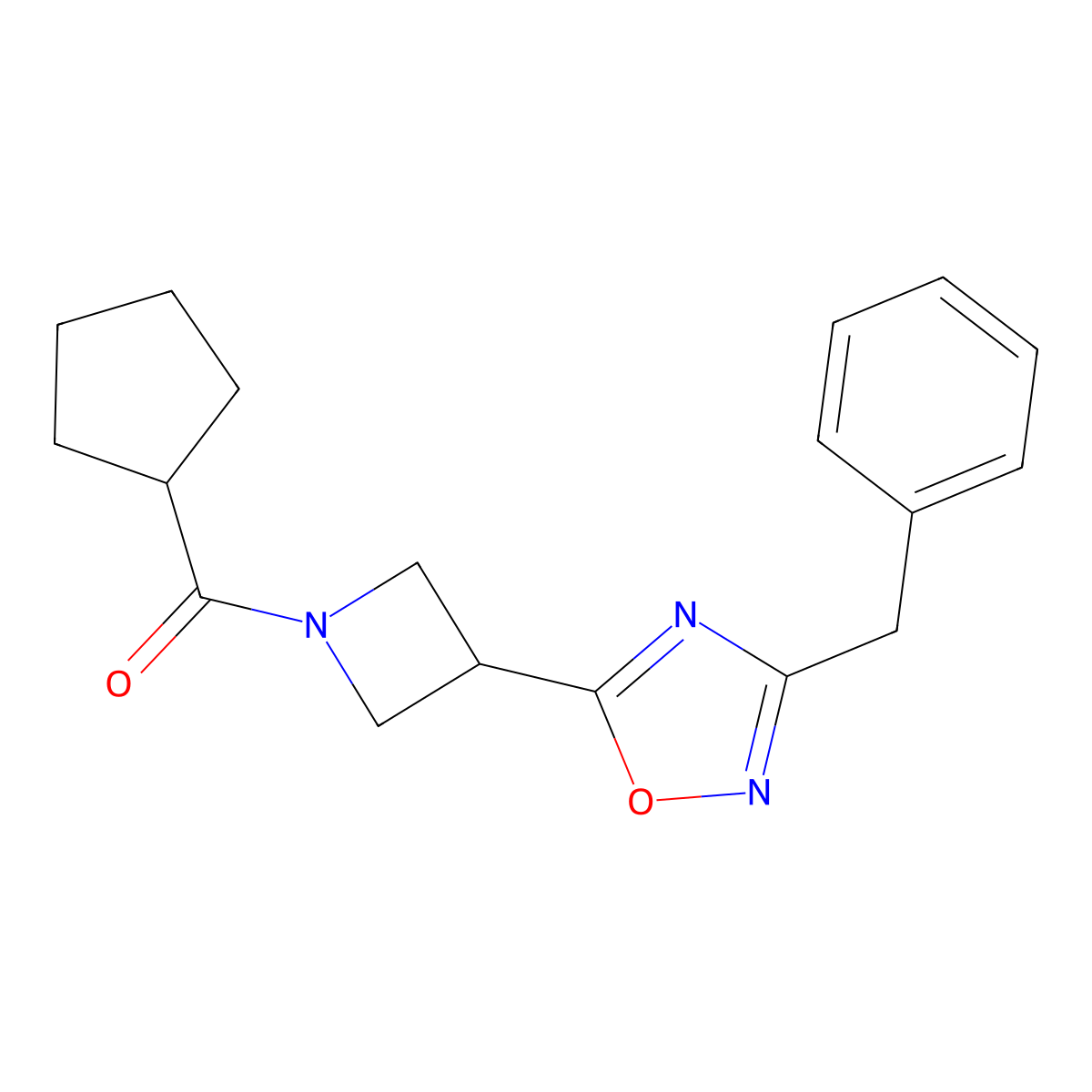 (3-(3-Benzyl-1,2,4-oxadiazol-5-yl)azetidin-1-yl)(cyclopentyl)methanone molecular structure, CAS 1396885-83-8