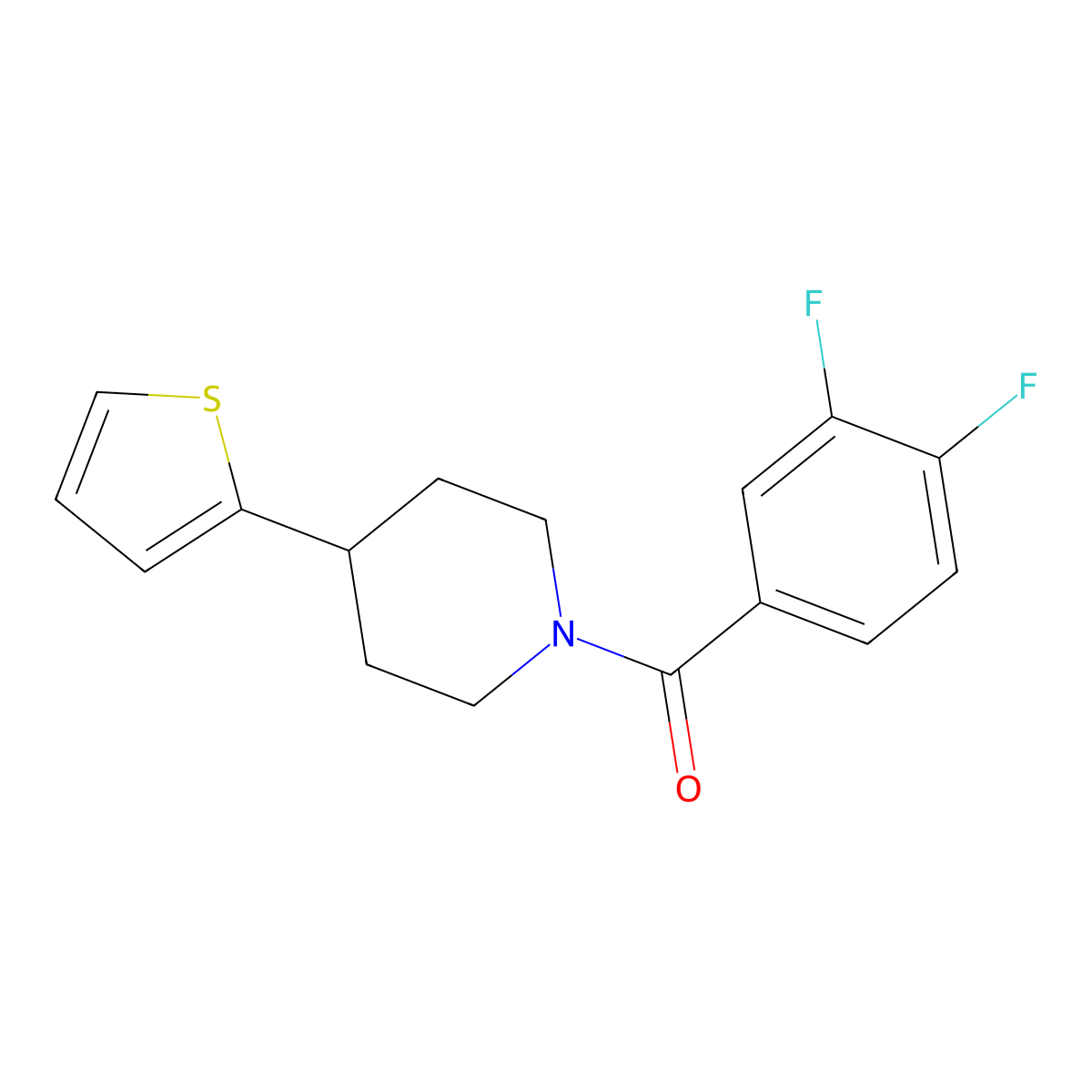 (3,4-Difluorophenyl)(4-(thiophen-2-yl)piperidin-1-yl)methanone molecular structure, CAS 1396885-85-0