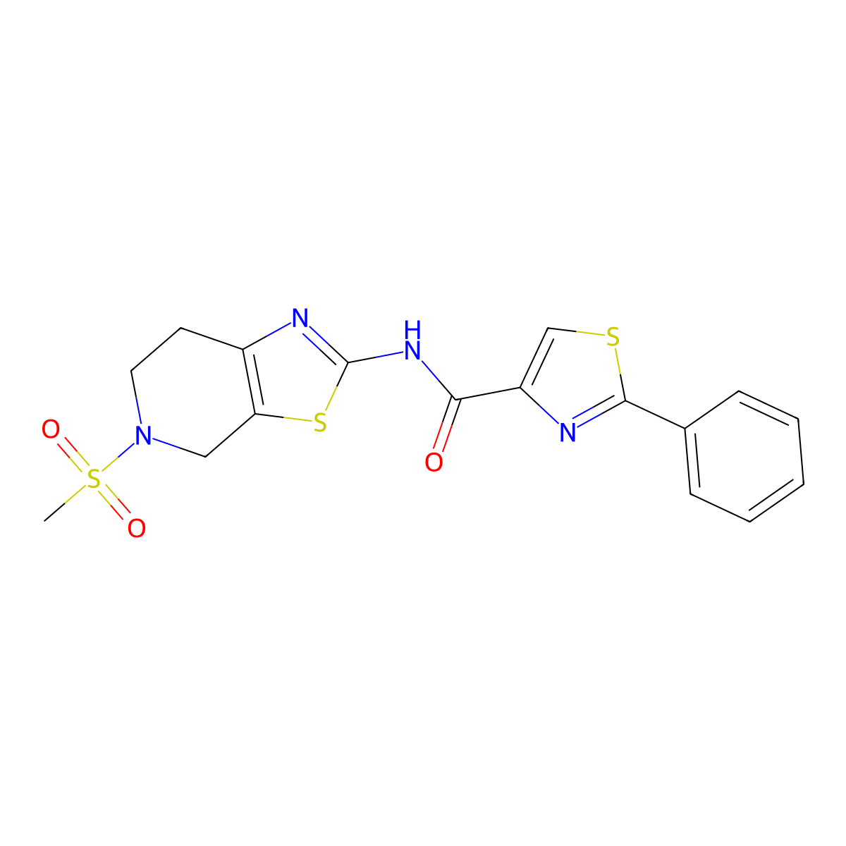 N-(5-(methylsulfonyl)-4,5,6,7-tetrahydrothiazolo[5,4-c]pyridin-2-yl)-2-phenylthiazole-4-carboxamide molecular structure, CAS 1396885-88-3