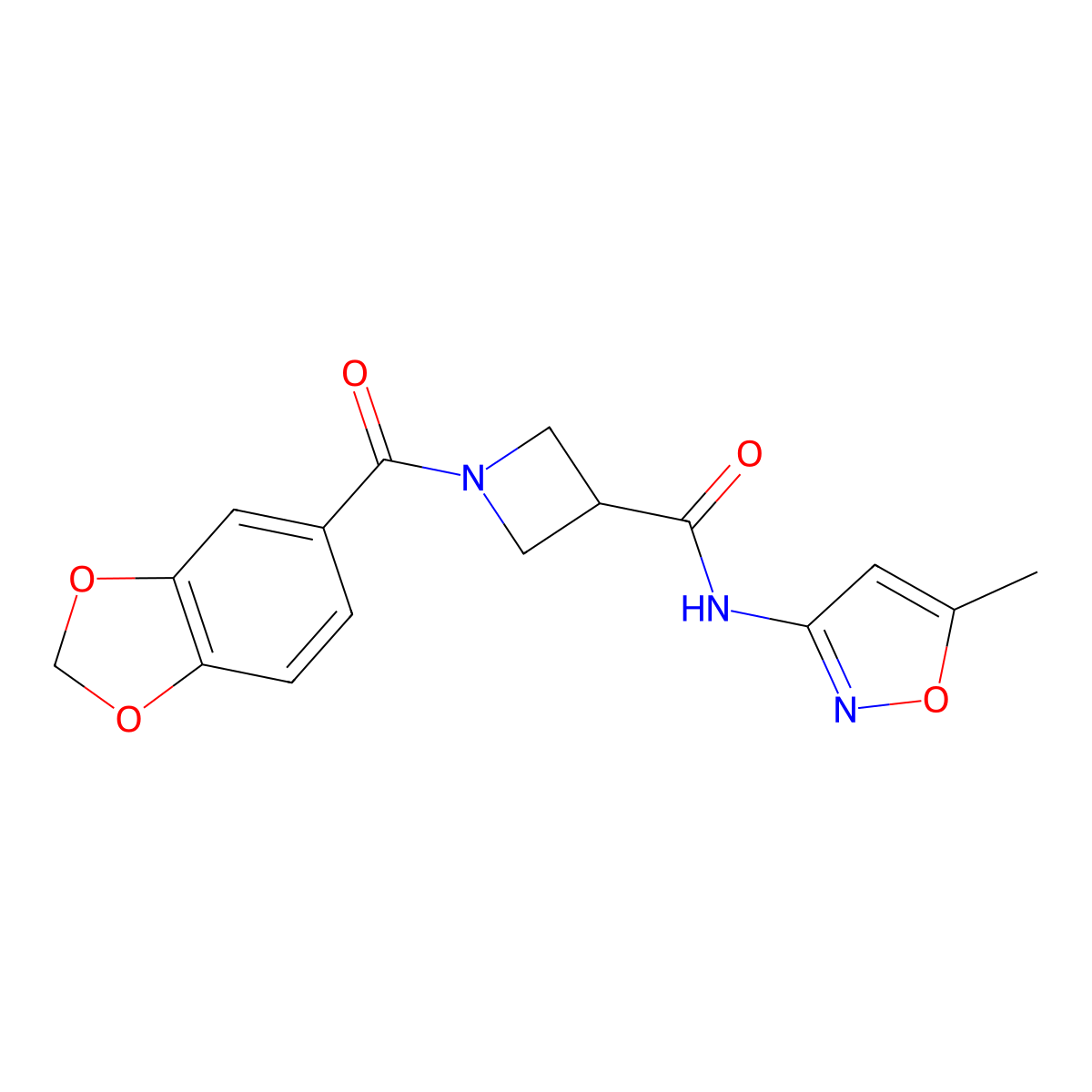 1-(benzo[d][1,3]dioxole-5-carbonyl)-N-(5-methylisoxazol-3-yl)azetidine-3-carboxamide molecular structure, CAS 1396885-93-0