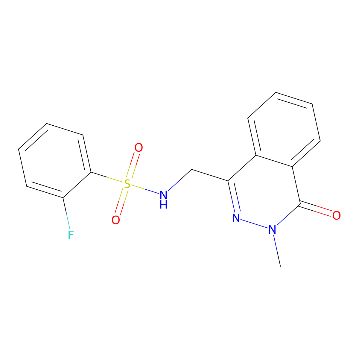 2-fluoro-N-((3-methyl-4-oxo-3,4-dihydrophthalazin-1-yl)methyl)benzenesulfonamide molecular structure, CAS 1396885-96-3