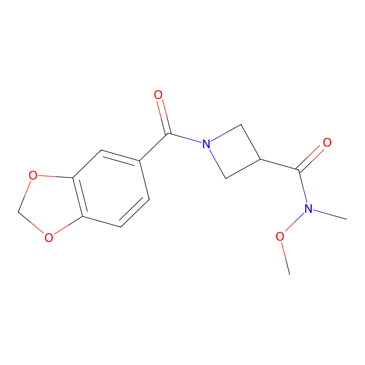 1-(2H-1,3-benzodioxole-5-carbonyl)-N-methoxy-N-methylazetidine-3-carboxamide molecular structure, CAS 1396886-03-5