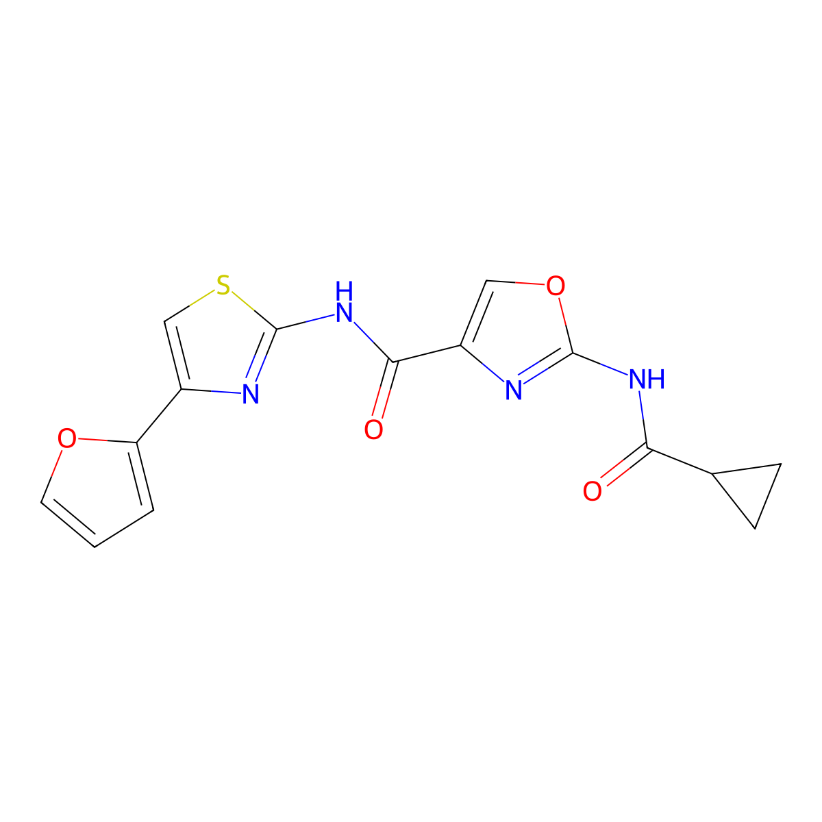 2-(cyclopropanecarboxamido)-N-(4-(furan-2-yl)thiazol-2-yl)oxazole-4-carboxamide molecular structure, CAS 1396886-04-6