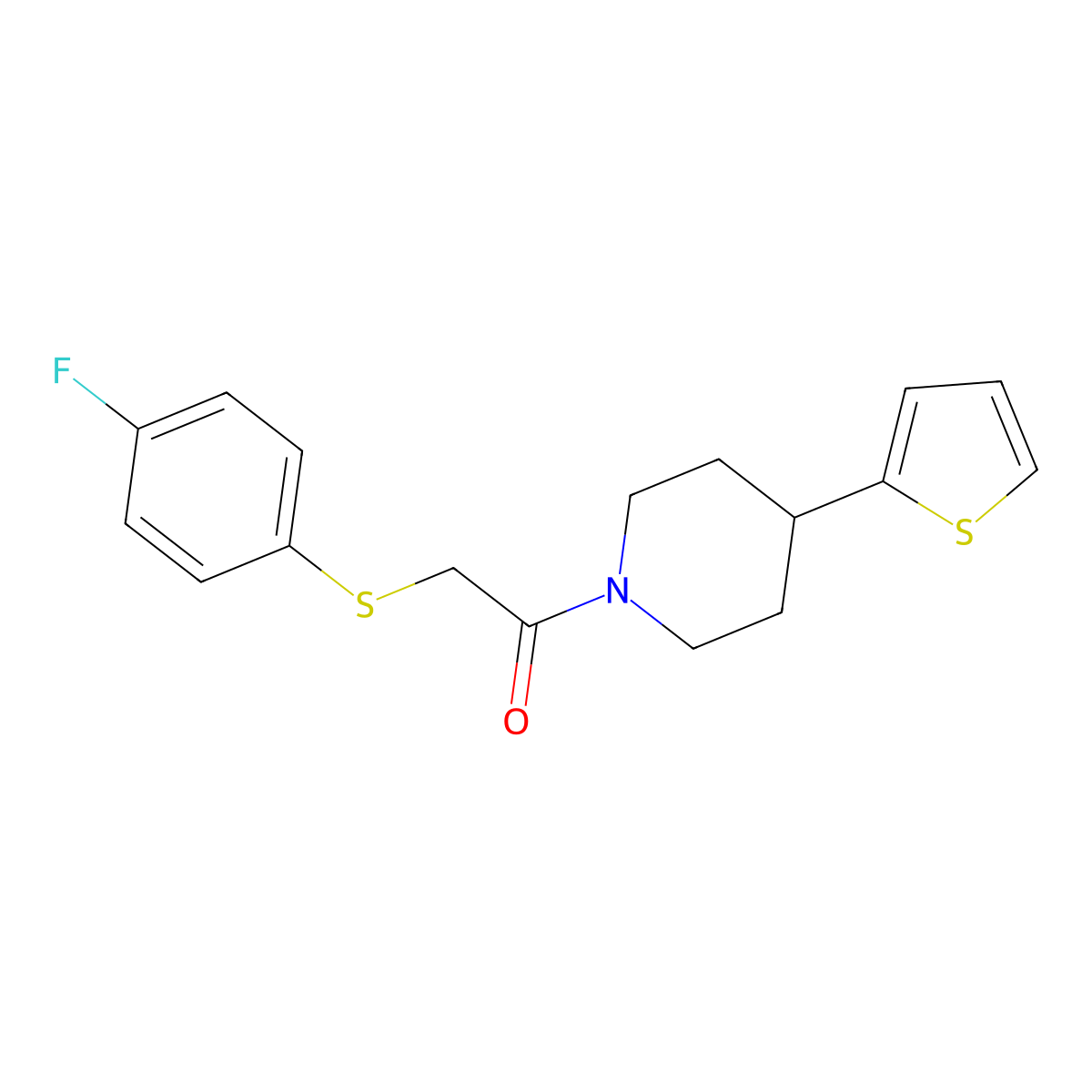 2-((4-Fluorophenyl)thio)-1-(4-(thiophen-2-yl)piperidin-1-yl)ethanone molecular structure, CAS 1396886-06-8