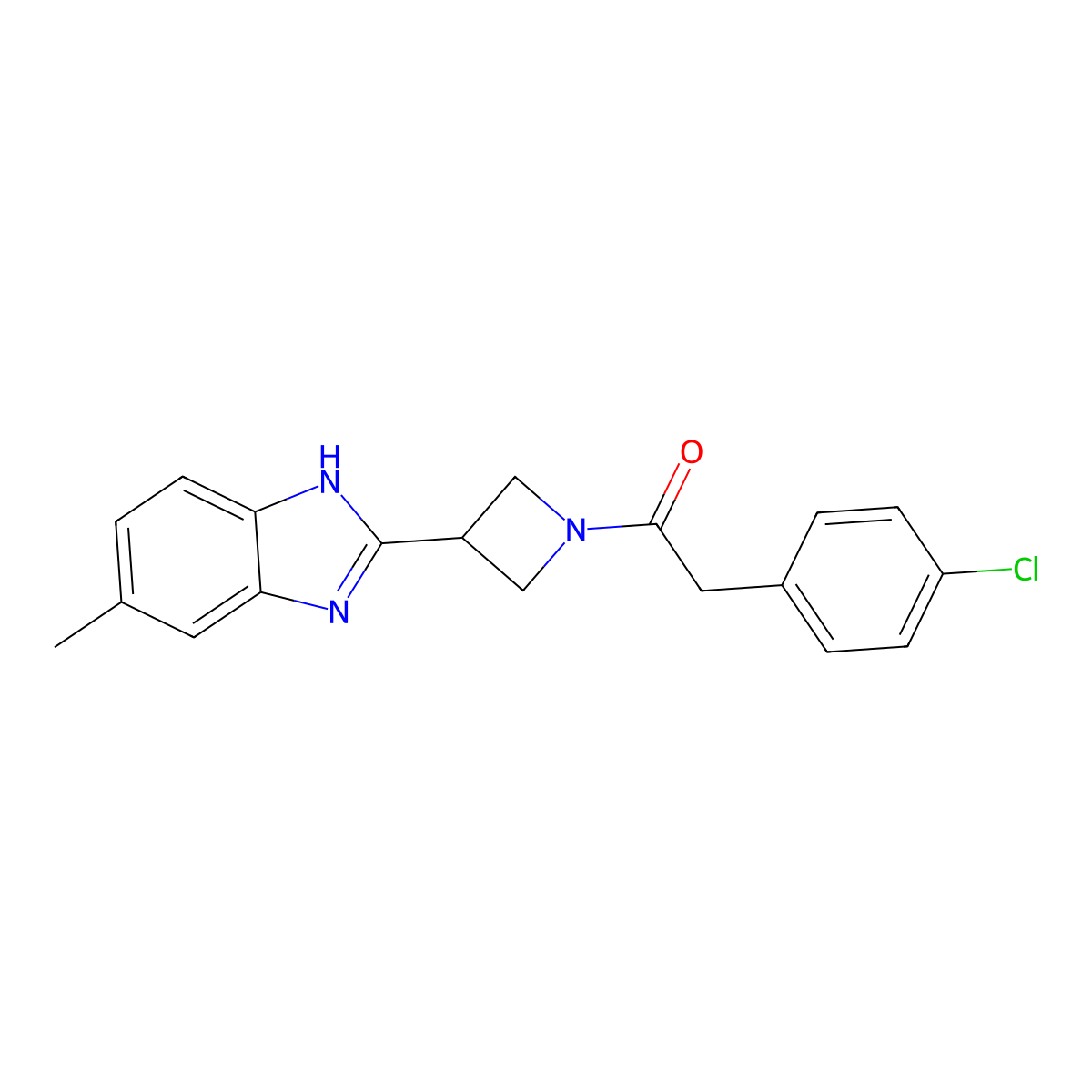 2-(4-chlorophenyl)-1-(3-(5-methyl-1H-benzo[d]imidazol-2-yl)azetidin-1-yl)ethanone molecular structure, CAS 1396886-08-0