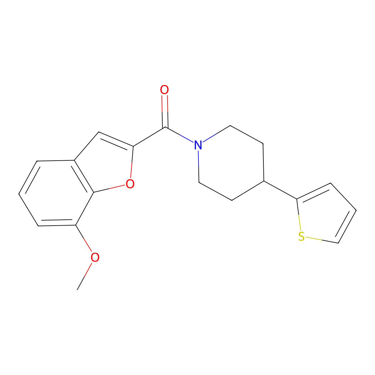 (7-Methoxybenzofuran-2-yl)(4-(thiophen-2-yl)piperidin-1-yl)methanone molecular structure, CAS 1396886-09-1