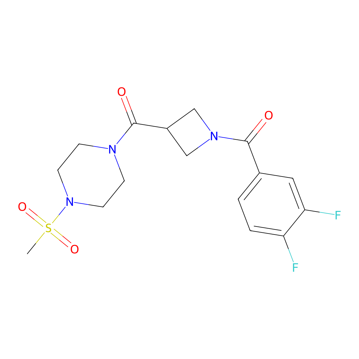 (1-(3,4-Difluorobenzoyl)azetidin-3-yl)(4-(methylsulfonyl)piperazin-1-yl)methanone molecular structure, CAS 1396886-11-5