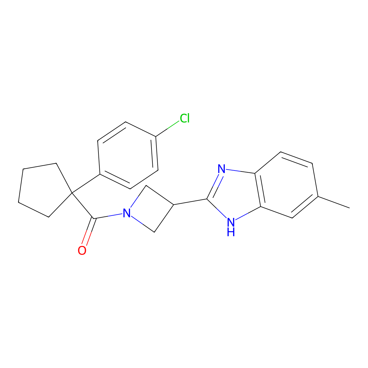 (1-(4-chlorophenyl)cyclopentyl)(3-(5-methyl-1H-benzo[d]imidazol-2-yl)azetidin-1-yl)methanone molecular structure, CAS 1396886-15-9