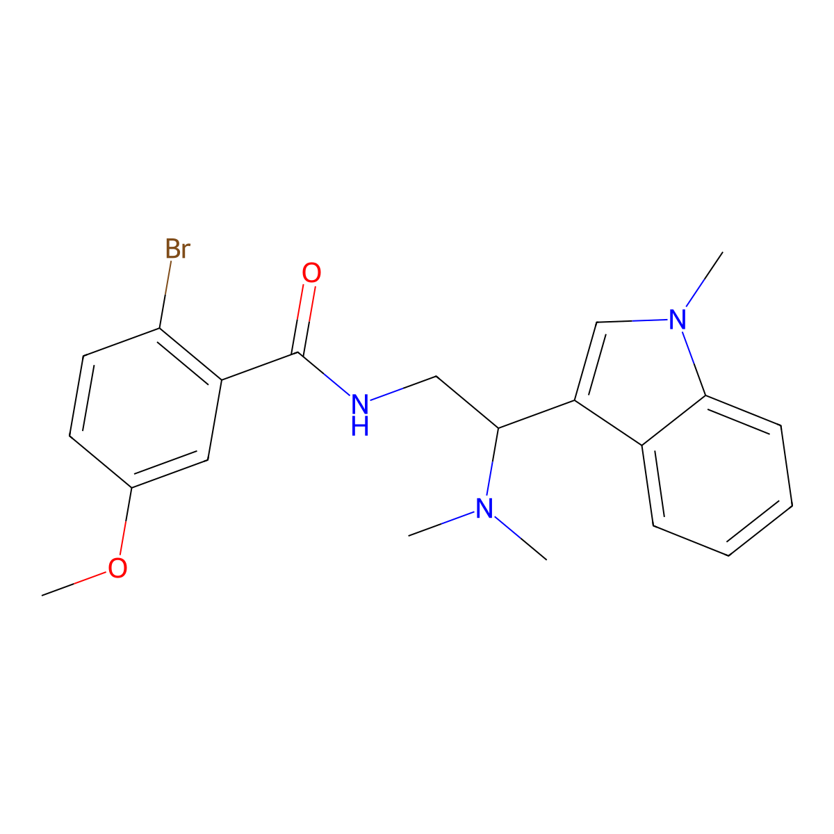 2-bromo-N-(2-(dimethylamino)-2-(1-methyl-1H-indol-3-yl)ethyl)-5-methoxybenzamide molecular structure, CAS 1396886-17-1