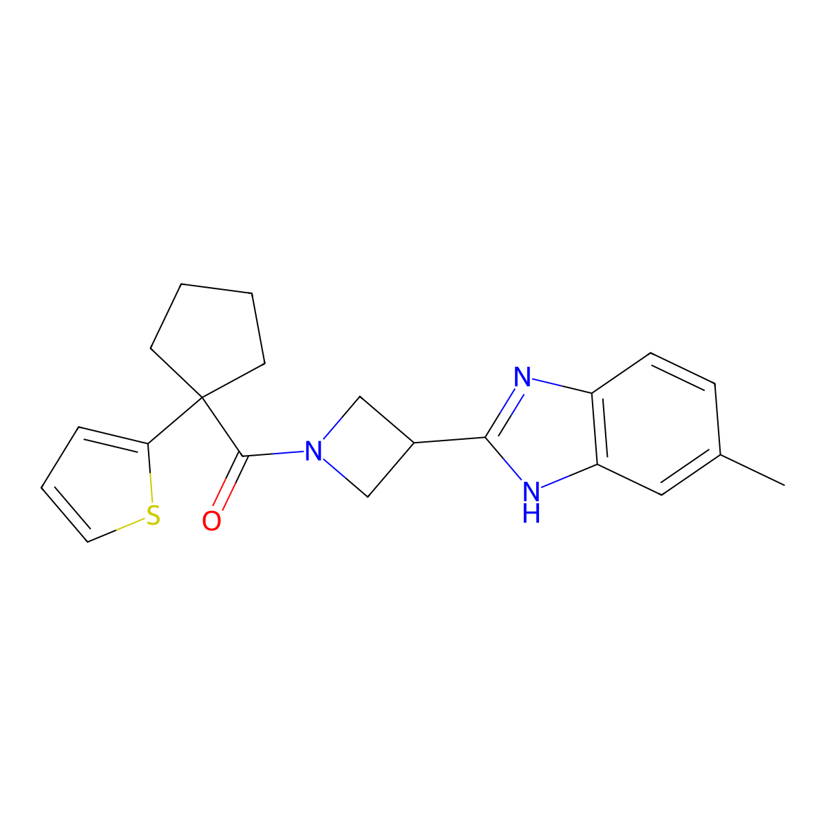 (3-(5-methyl-1H-benzo[d]imidazol-2-yl)azetidin-1-yl)(1-(thiophen-2-yl)cyclopentyl)methanone molecular structure, CAS 1396886-24-0