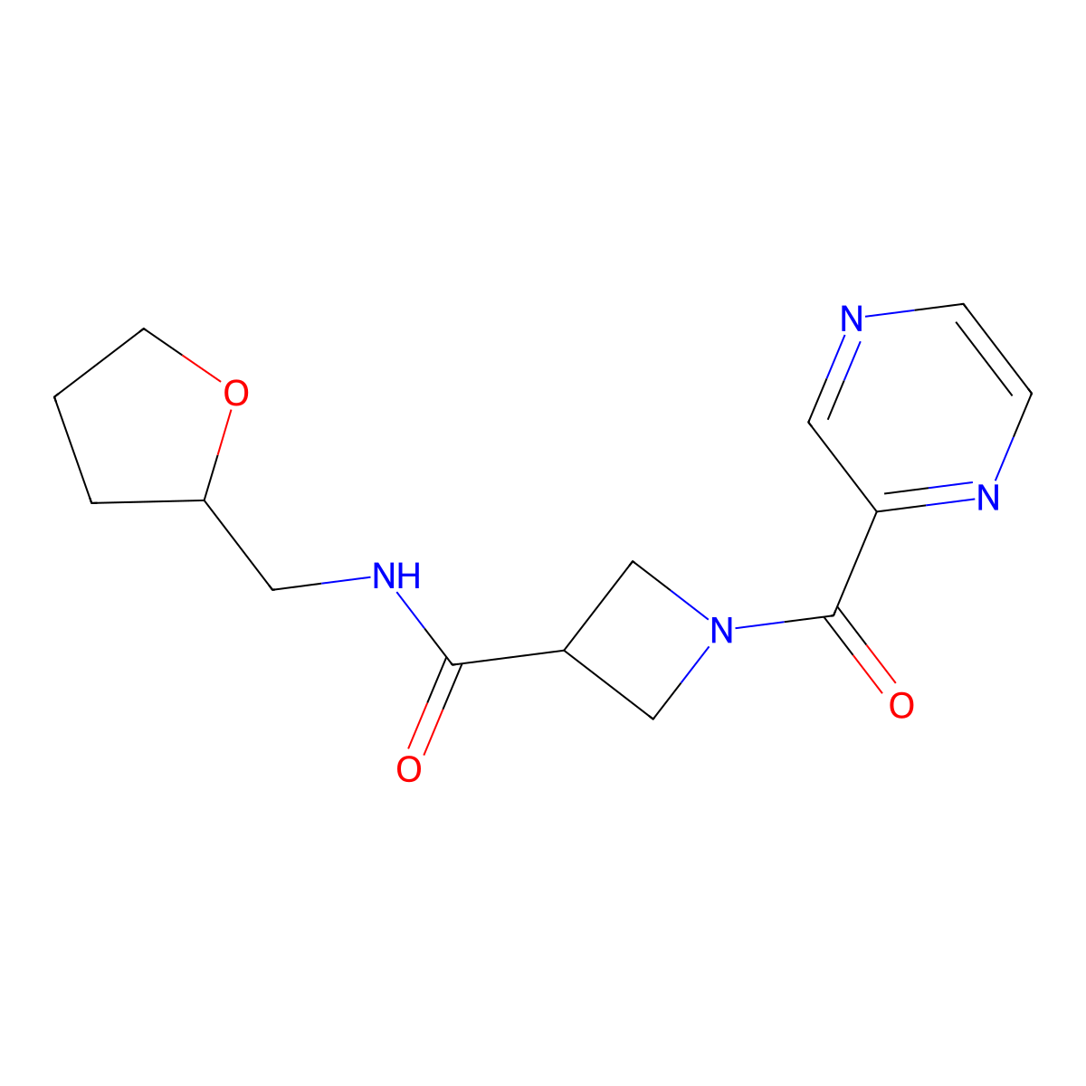 1-(pyrazine-2-carbonyl)-N-((tetrahydrofuran-2-yl)methyl)azetidine-3-carboxamide molecular structure, CAS 1396886-34-2