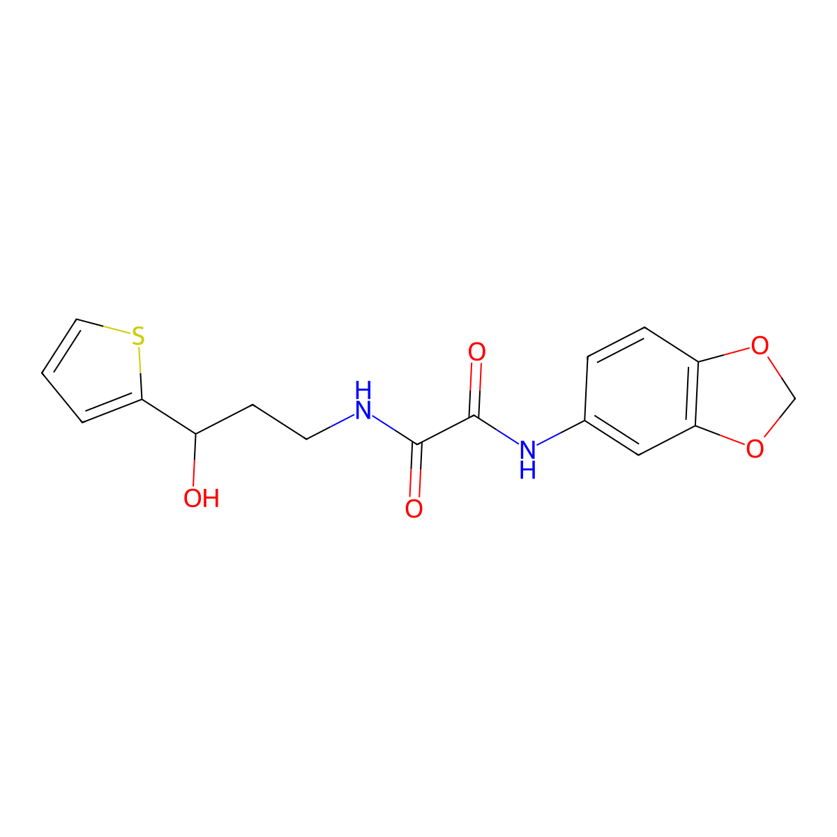 N1-(benzo[d][1,3]dioxol-5-yl)-N2-(3-hydroxy-3-(thiophen-2-yl)propyl)oxalamide molecular structure, CAS 1396886-39-7