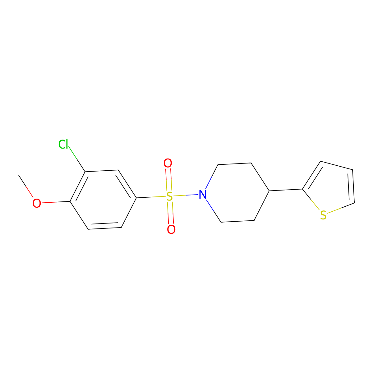 1-((3-Chloro-4-methoxyphenyl)sulfonyl)-4-(thiophen-2-yl)piperidine molecular structure, CAS 1396886-41-1