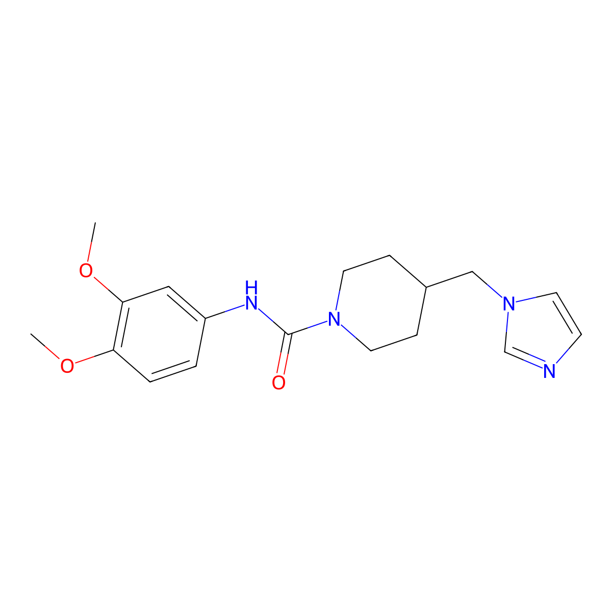 4-((1H-imidazol-1-yl)methyl)-N-(3,4-dimethoxyphenyl)piperidine-1-carboxamide molecular structure, CAS 1396886-43-3