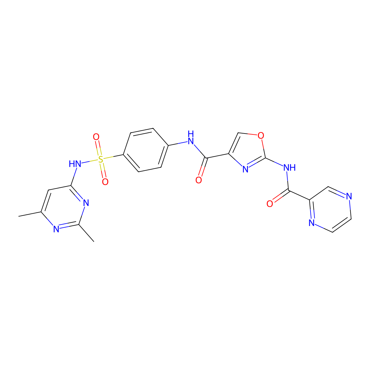 N-(4-(N-(2,6-dimethylpyrimidin-4-yl)sulfamoyl)phenyl)-2-(pyrazine-2-carboxamido)oxazole-4-carboxamide molecular structure, CAS 1396886-49-9