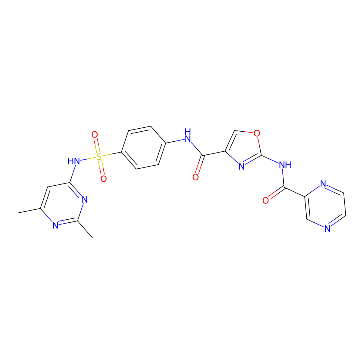 N-(4-(N-(2,6-dimethylpyrimidin-4-yl)sulfamoyl)phenyl)-2-(pyrazine-2-carboxamido)oxazole-4-carboxamide molecular structure, CAS 1396886-49-9