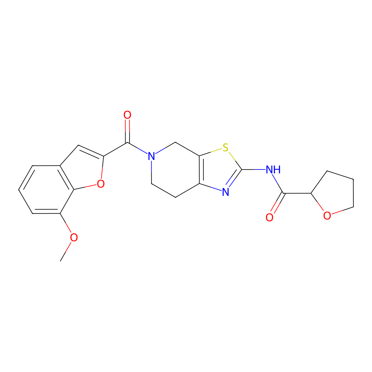 N-(5-(7-methoxybenzofuran-2-carbonyl)-4,5,6,7-tetrahydrothiazolo[5,4-c]pyridin-2-yl)tetrahydrofuran-2-carboxamide molecular structure, CAS 1396886-55-7