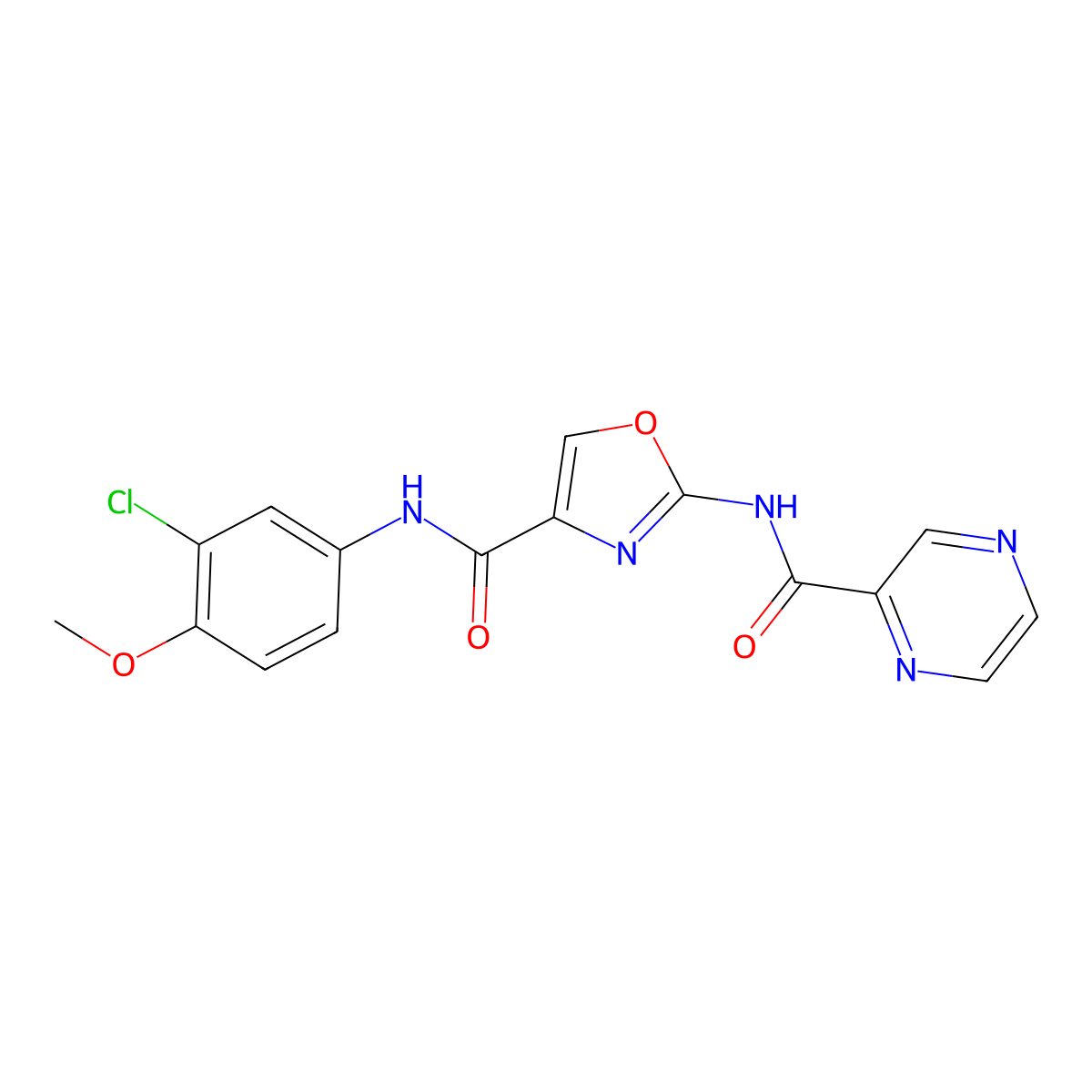 N-(3-chloro-4-methoxyphenyl)-2-(pyrazine-2-carboxamido)oxazole-4-carboxamide molecular structure, CAS 1396886-60-4