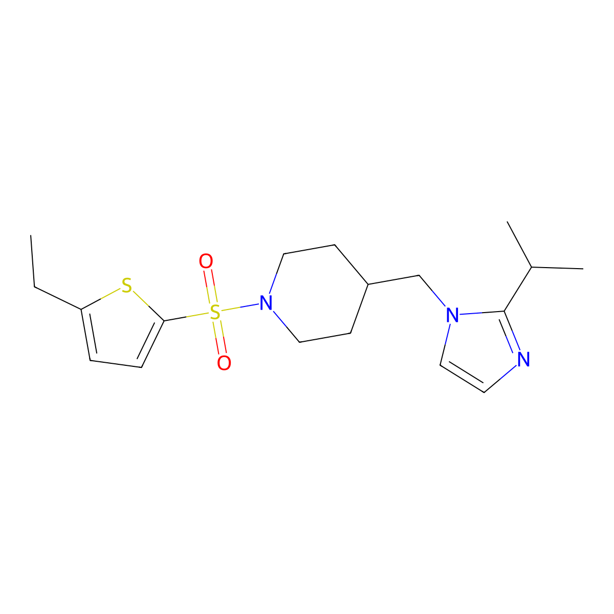 1-((5-ethylthiophen-2-yl)sulfonyl)-4-((2-isopropyl-1H-imidazol-1-yl)methyl)piperidine molecular structure, CAS 1396886-63-7