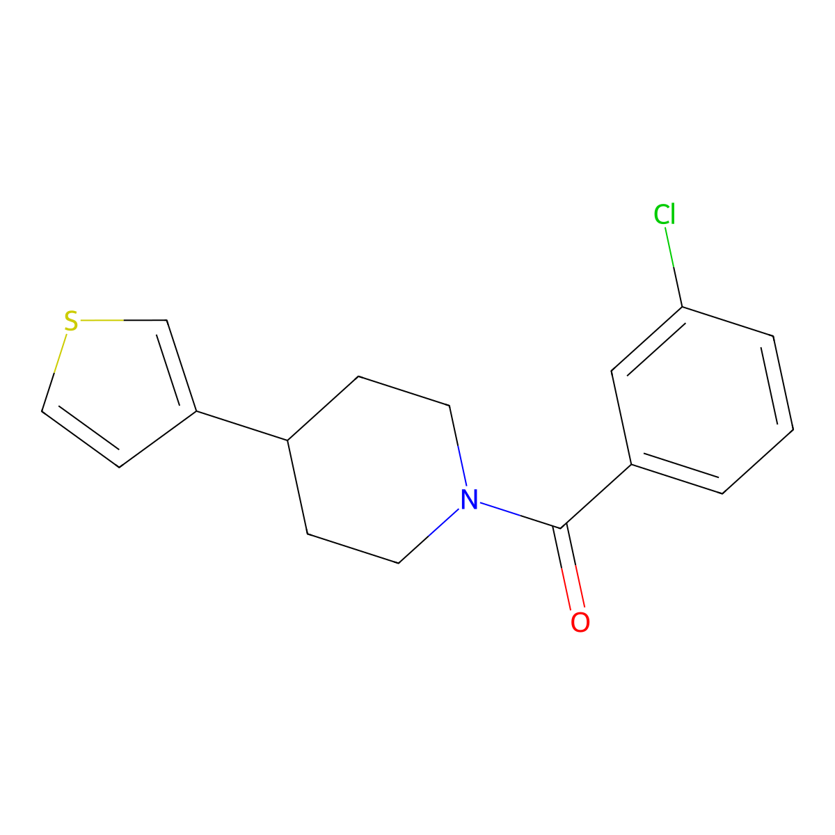 (3-Chlorophenyl)(4-(thiophen-3-yl)piperidin-1-yl)methanone molecular structure, CAS 1396886-71-7