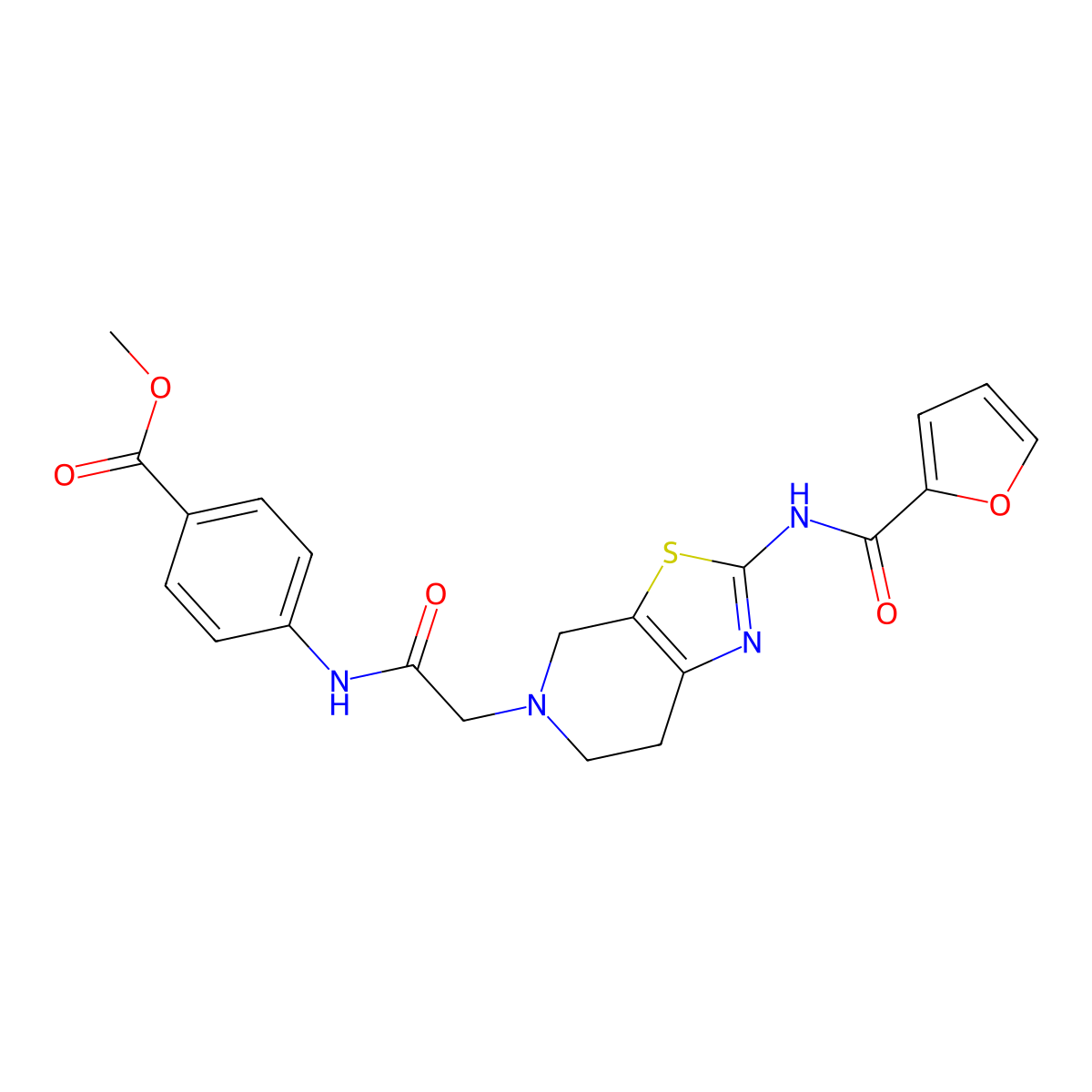 methyl 4-(2-(2-(furan-2-carboxamido)-6,7-dihydrothiazolo[5,4-c]pyridin-5(4H)-yl)acetamido)benzoate molecular structure, CAS 1396886-73-9
