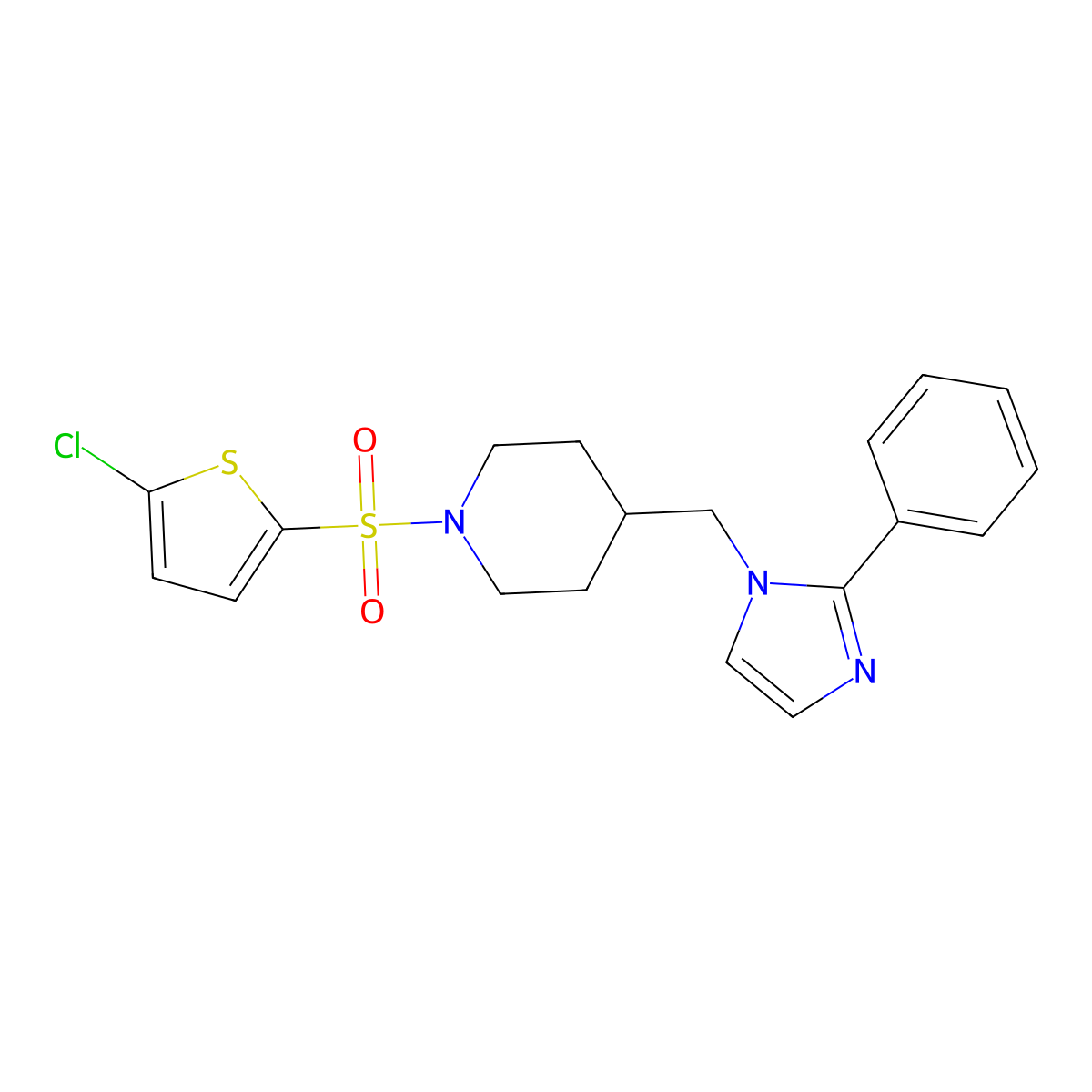 1-((5-chlorothiophen-2-yl)sulfonyl)-4-((2-phenyl-1H-imidazol-1-yl)methyl)piperidine molecular structure, CAS 1396886-76-2