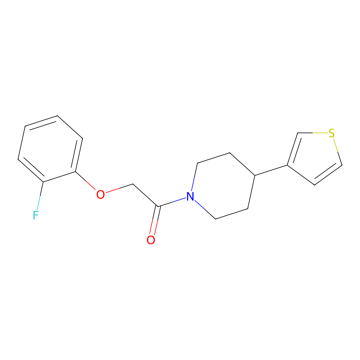 2-(2-Fluorophenoxy)-1-[4-(thiophen-3-yl)piperidin-1-yl]ethan-1-one molecular structure, CAS 1396886-77-3