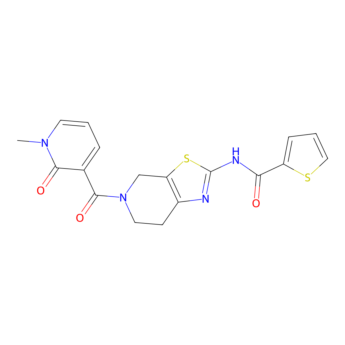 N-(5-(1-methyl-2-oxo-1,2-dihydropyridine-3-carbonyl)-4,5,6,7-tetrahydrothiazolo[5,4-c]pyridin-2-yl)thiophene-2-carboxamide molecular structure, CAS 1396886-79-5