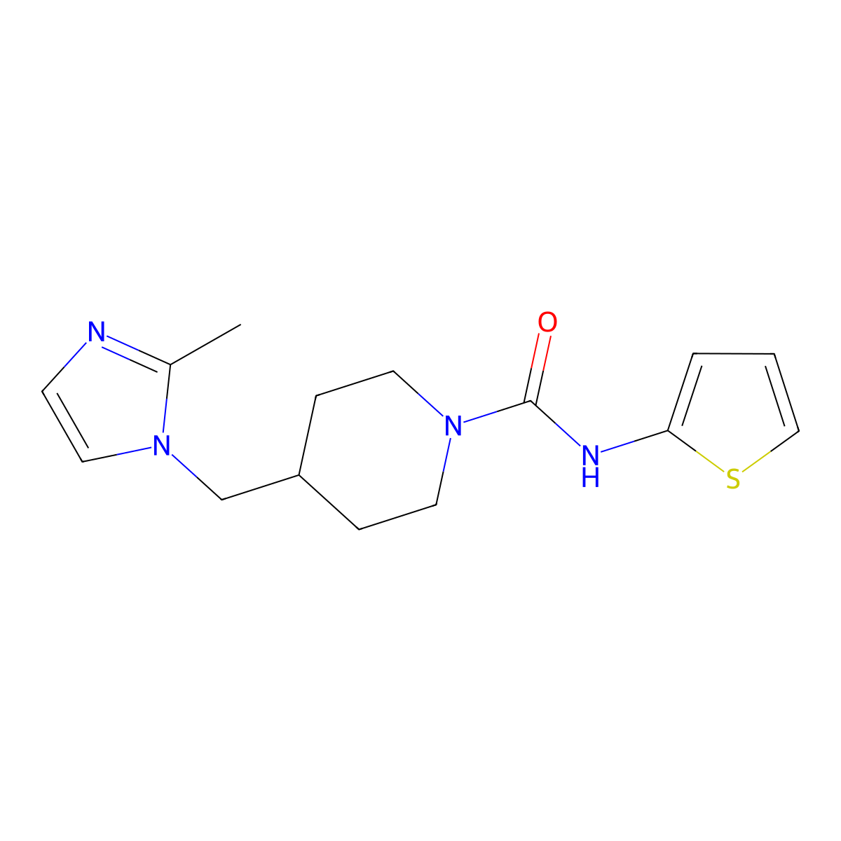4-[(2-methyl-1H-imidazol-1-yl)methyl]-N-(thiophen-2-yl)piperidine-1-carboxamide molecular structure, CAS 1396886-80-8