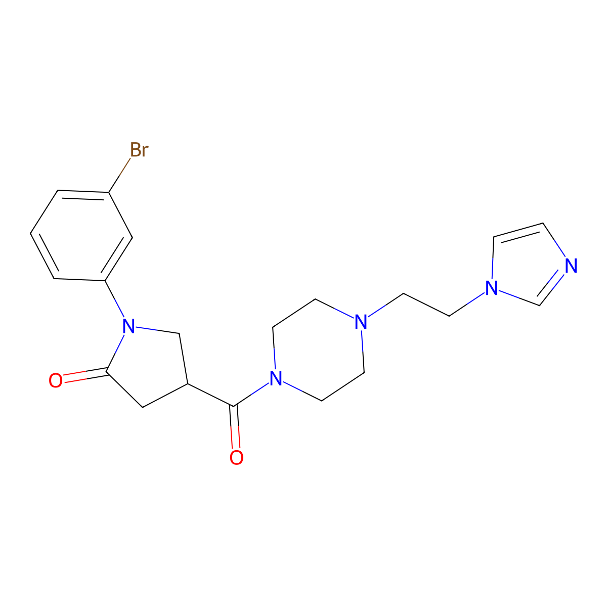 4-(4-(2-(1H-imidazol-1-yl)ethyl)piperazine-1-carbonyl)-1-(3-bromophenyl)pyrrolidin-2-one molecular structure, CAS 1396886-84-2