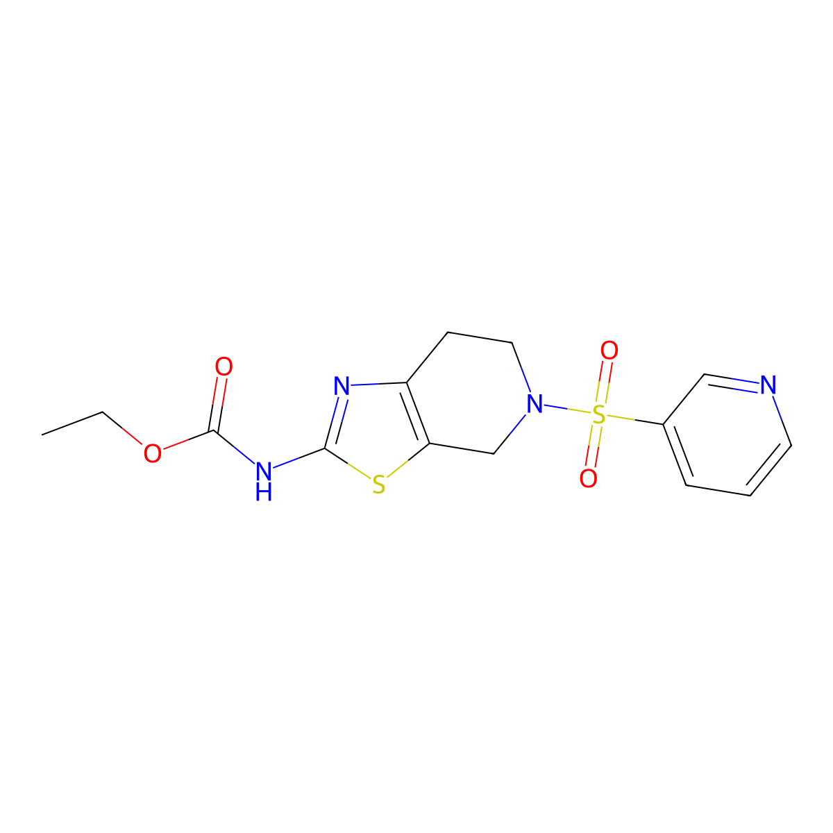 Ethyl (5-(pyridin-3-ylsulfonyl)-4,5,6,7-tetrahydrothiazolo[5,4-c]pyridin-2-yl)carbamate molecular structure, CAS 1396886-85-3