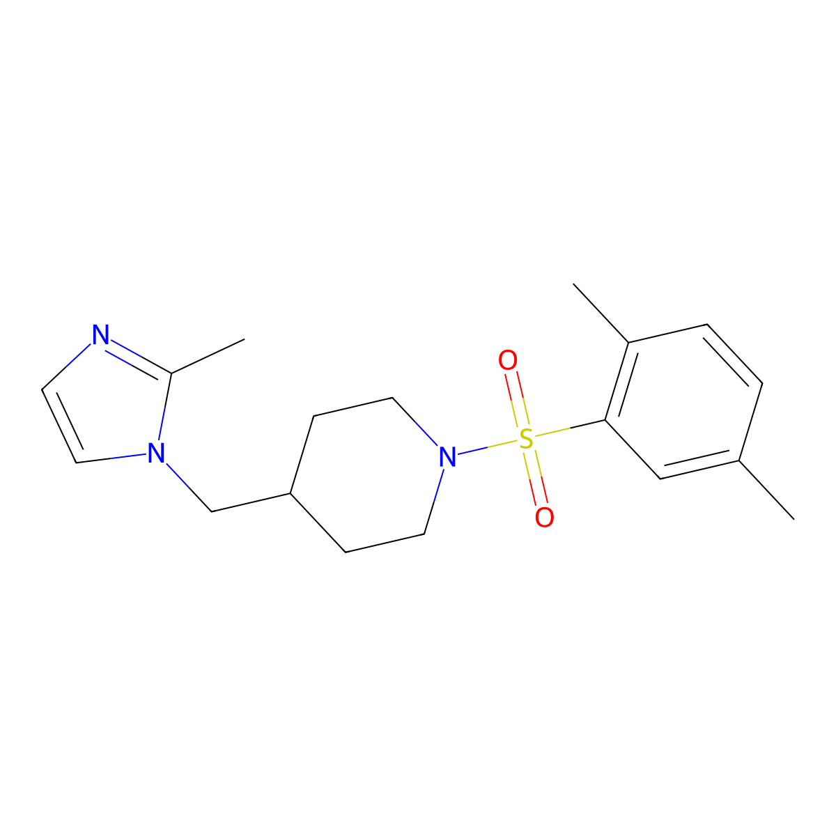 1-((2,5-dimethylphenyl)sulfonyl)-4-((2-methyl-1H-imidazol-1-yl)methyl)piperidine molecular structure, CAS 1396886-88-6