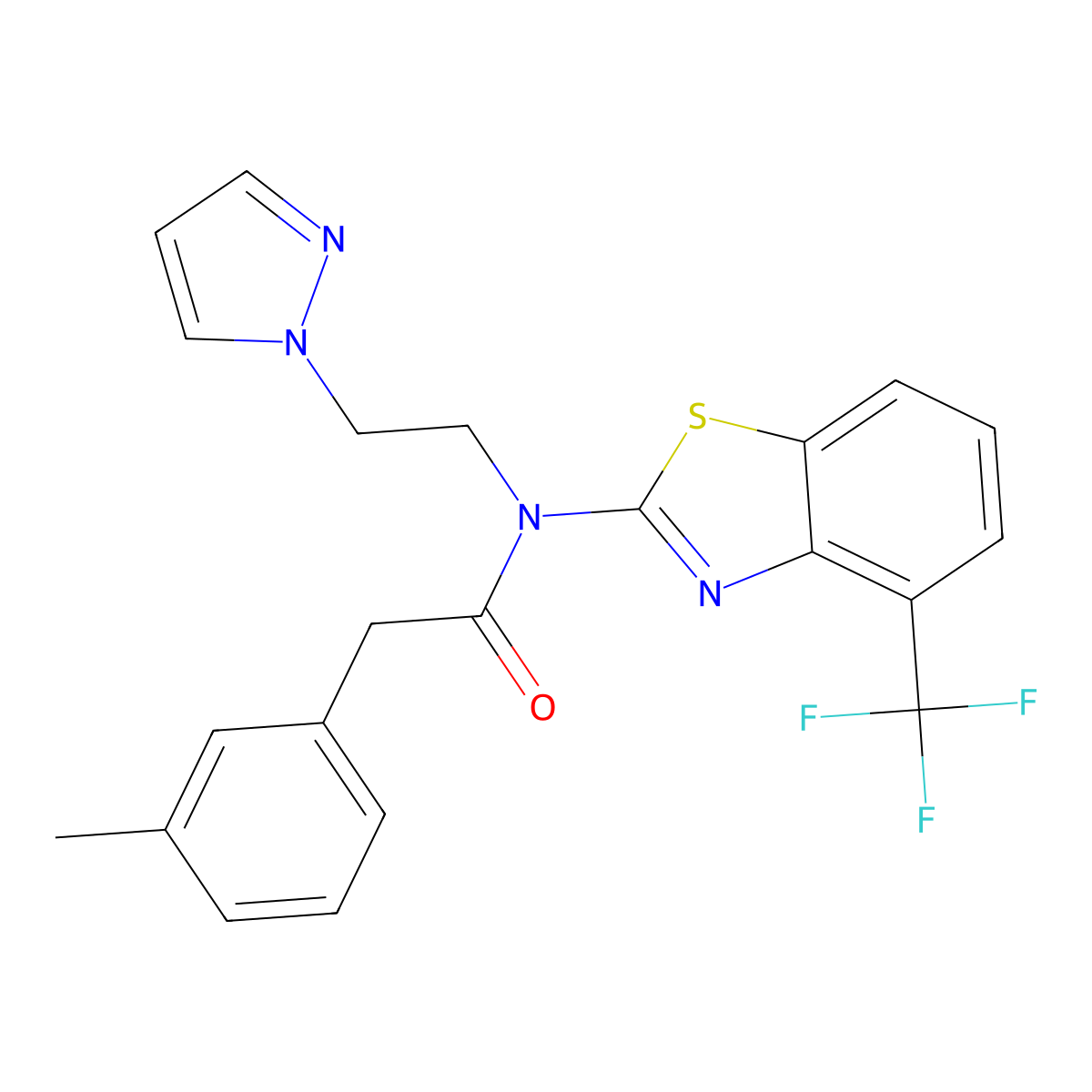 N-(2-(1H-pyrazol-1-yl)ethyl)-2-(m-tolyl)-N-(4-(trifluoromethyl)benzo[d]thiazol-2-yl)acetamide molecular structure, CAS 1396886-91-1