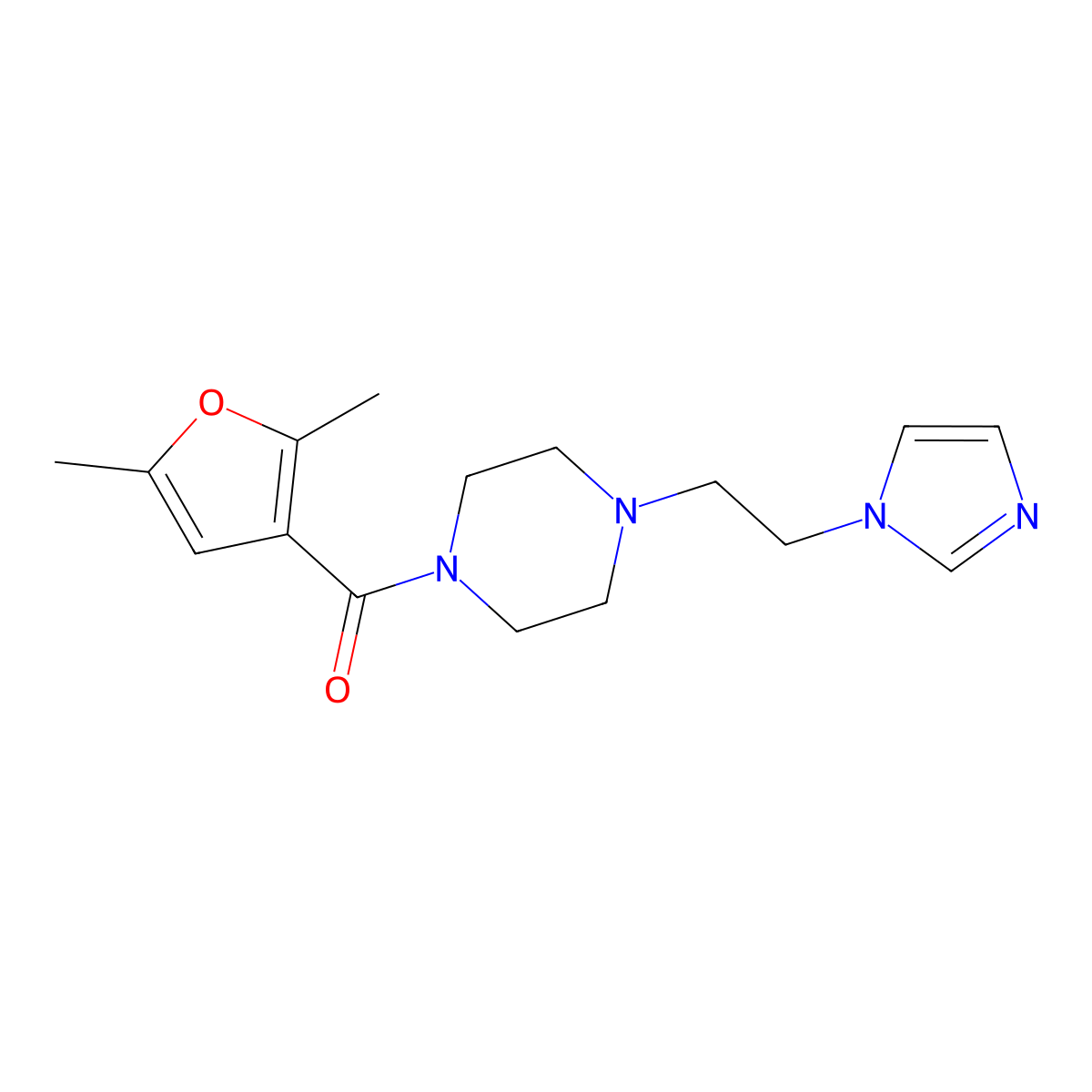 (4-(2-(1H-imidazol-1-yl)ethyl)piperazin-1-yl)(2,5-dimethylfuran-3-yl)methanone molecular structure, CAS 1396887-06-1