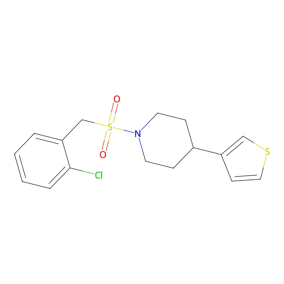 1-((2-Chlorobenzyl)sulfonyl)-4-(thiophen-3-yl)piperidine molecular structure, CAS 1396887-17-4