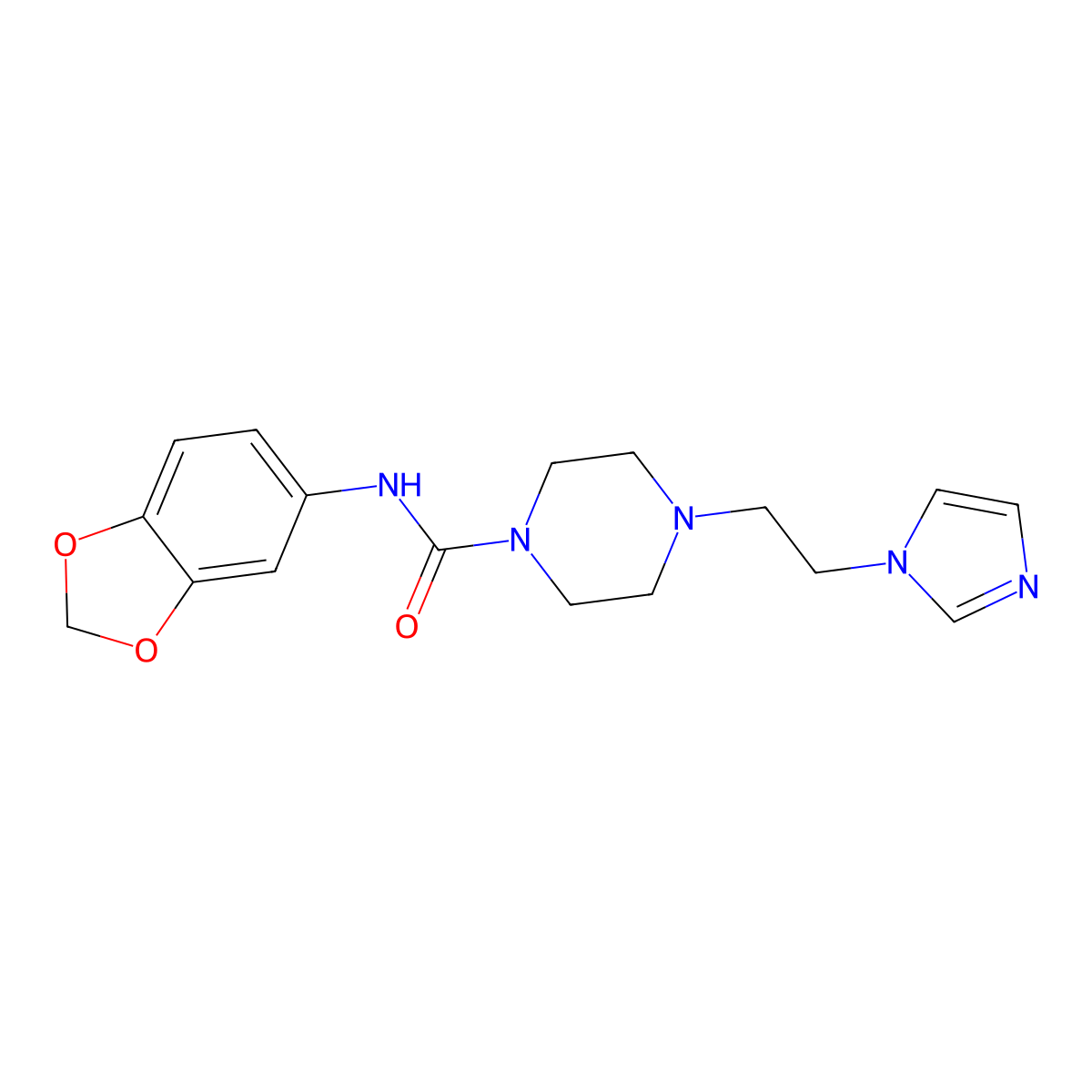 4-(2-(1H-imidazol-1-yl)ethyl)-N-(benzo[d][1,3]dioxol-5-yl)piperazine-1-carboxamide molecular structure, CAS 1396887-18-5