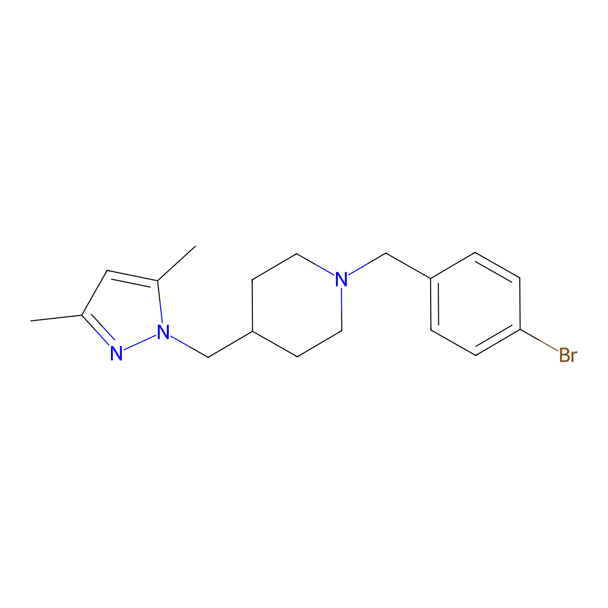 1-(4-bromobenzyl)-4-((3,5-dimethyl-1H-pyrazol-1-yl)methyl)piperidine molecular structure, CAS 1396887-20-9