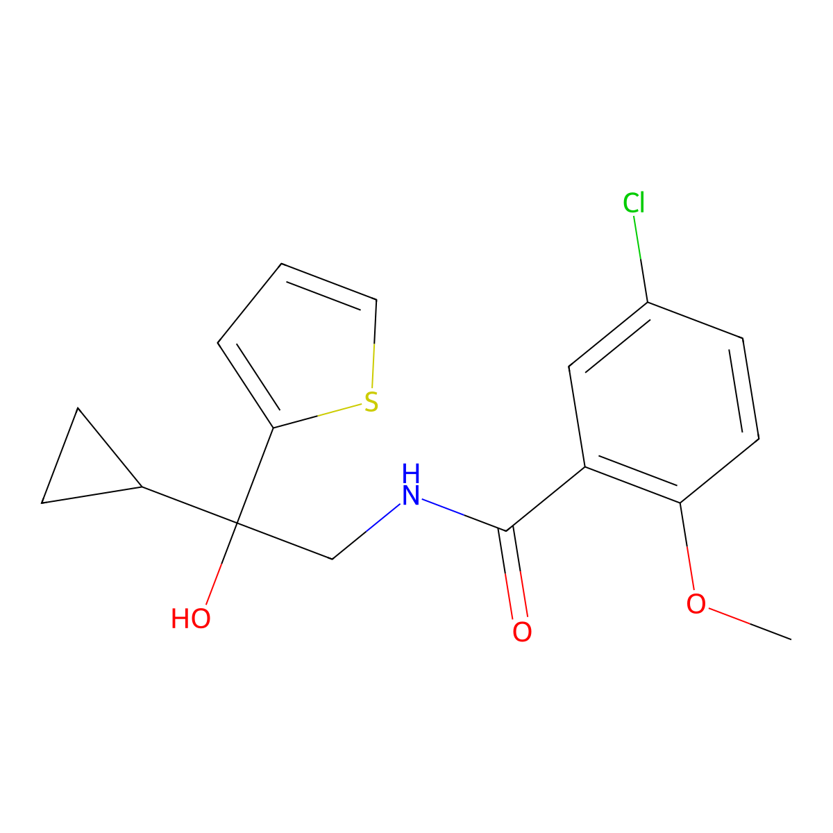 5-chloro-N-[2-cyclopropyl-2-hydroxy-2-(thiophen-2-yl)ethyl]-2-methoxybenzamide molecular structure, CAS 1396887-24-3