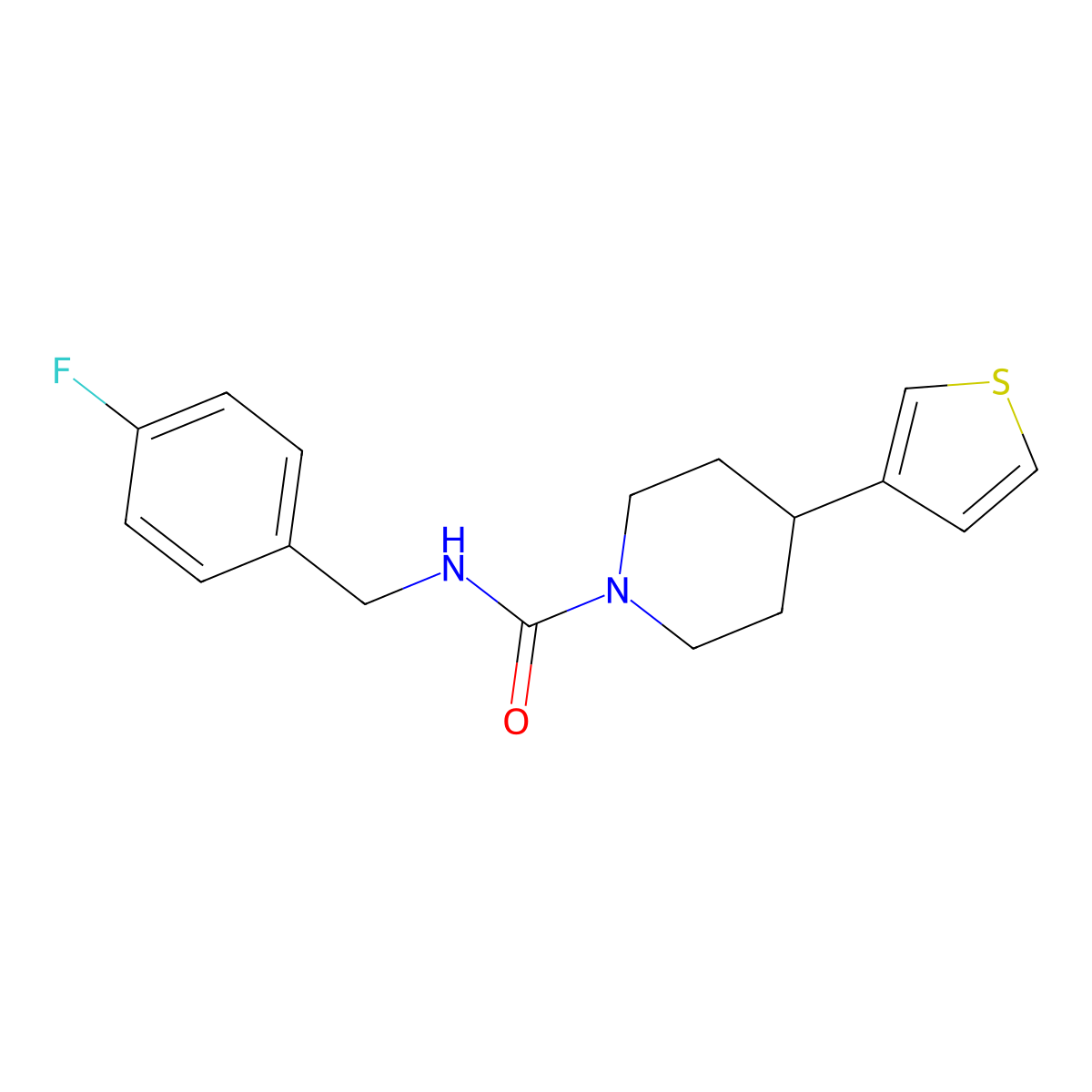 N-(4-fluorobenzyl)-4-(thiophen-3-yl)piperidine-1-carboxamide molecular structure, CAS 1396887-29-8